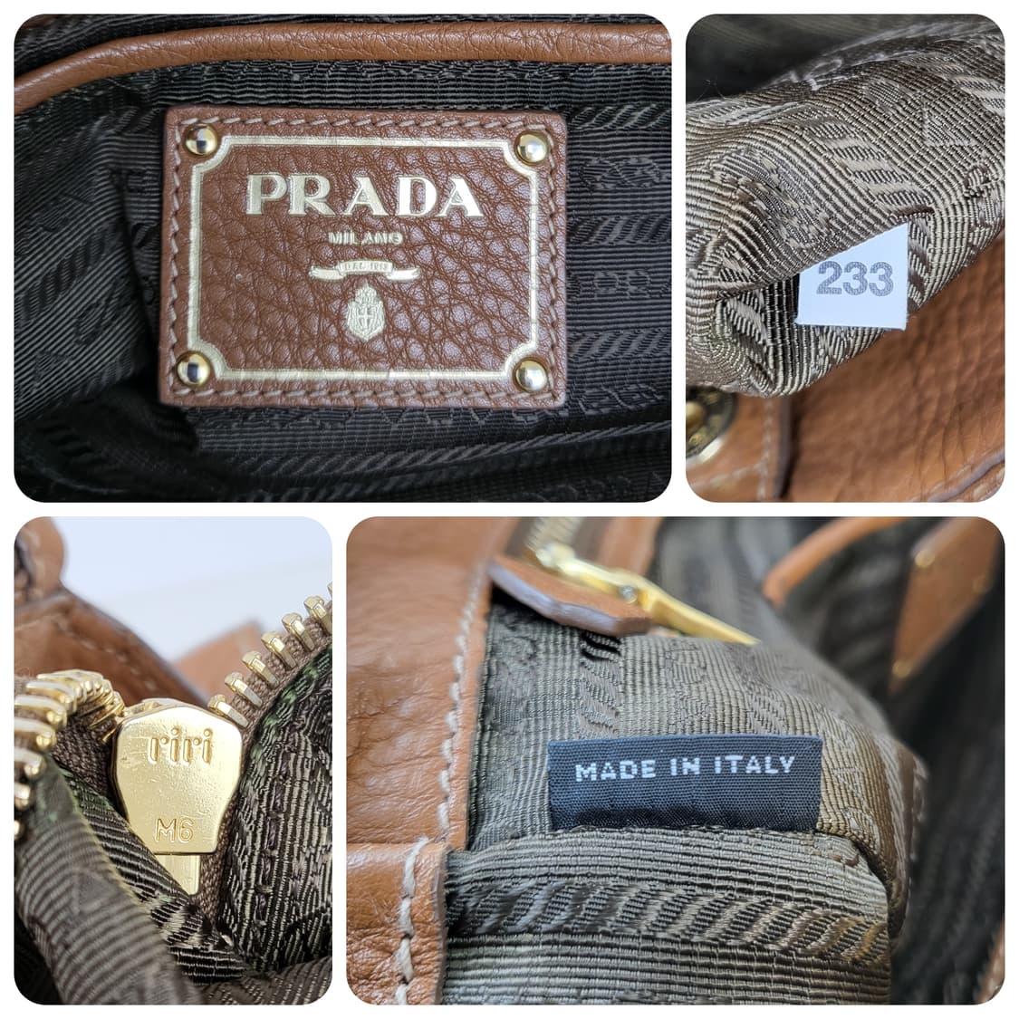 정품 프라다 비텔로 다이노 브라운 레더 토트백 상품이미지9