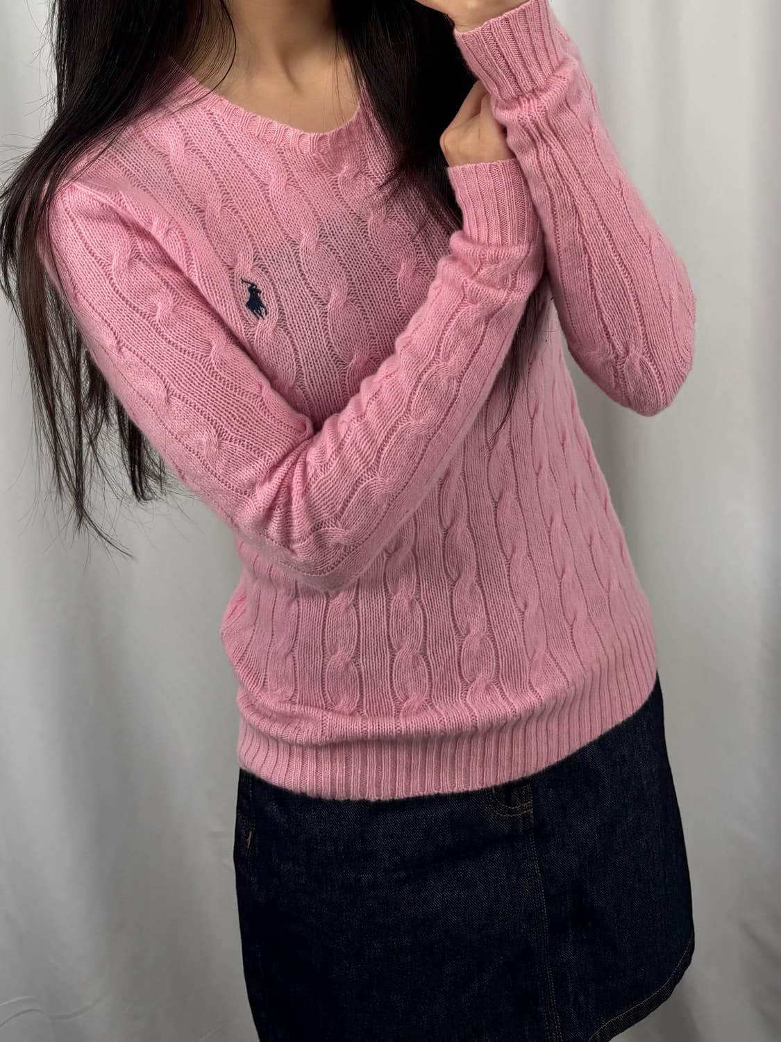 폴로 울 캐시미어 핑크 꽈배기 니트 상품이미지1