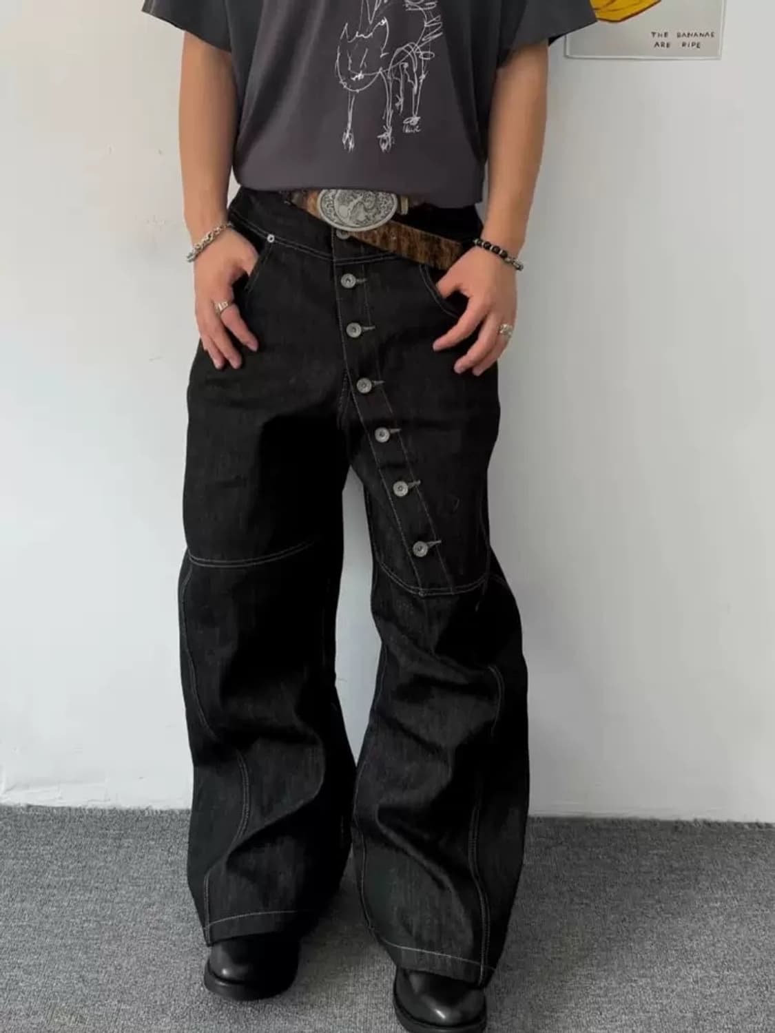 Vintage mood curved  button denim pants 상품이미지5
