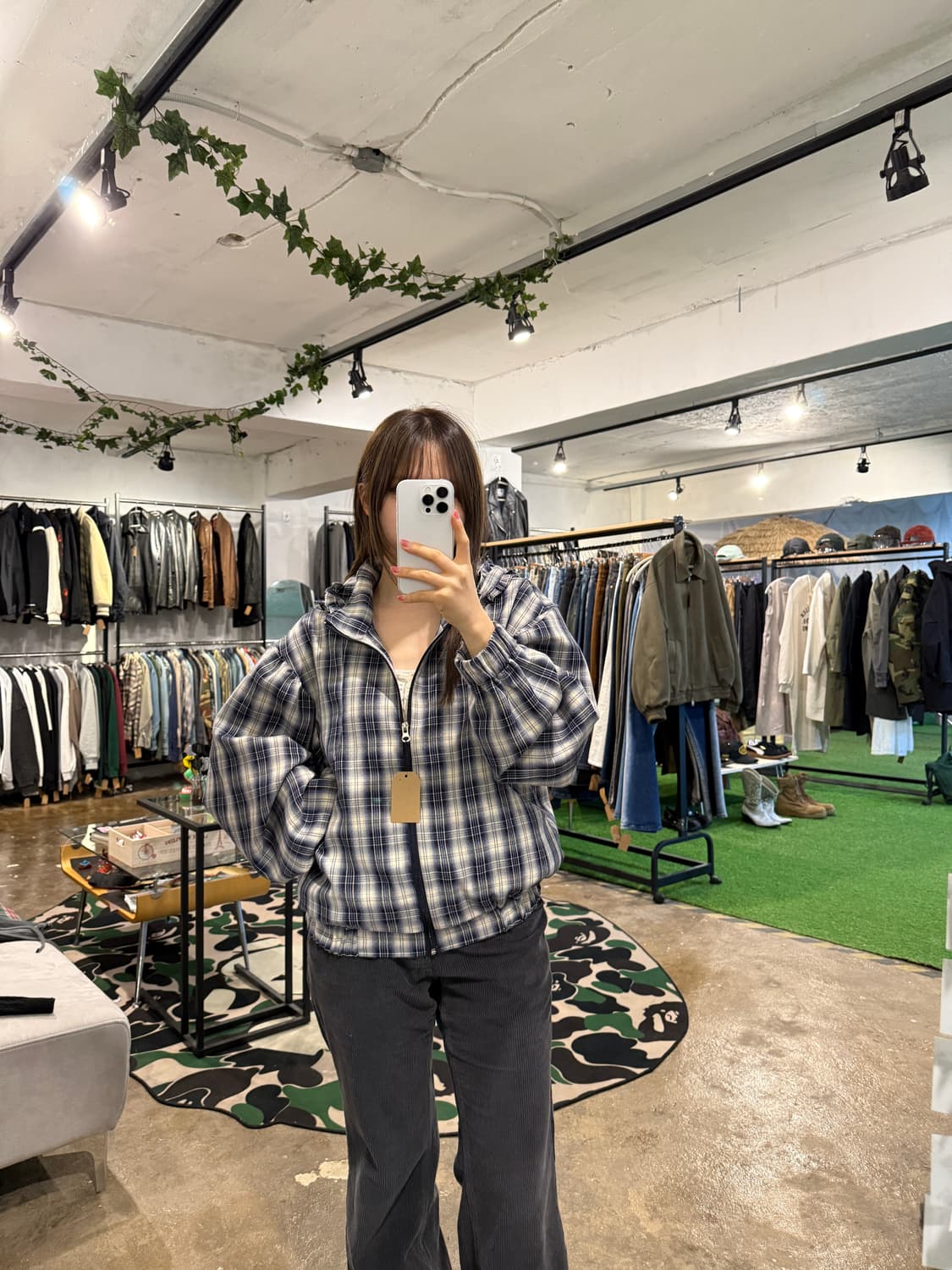 애즈카키(ASKHAKI) 셔링 후드 체크 자켓 상품이미지3