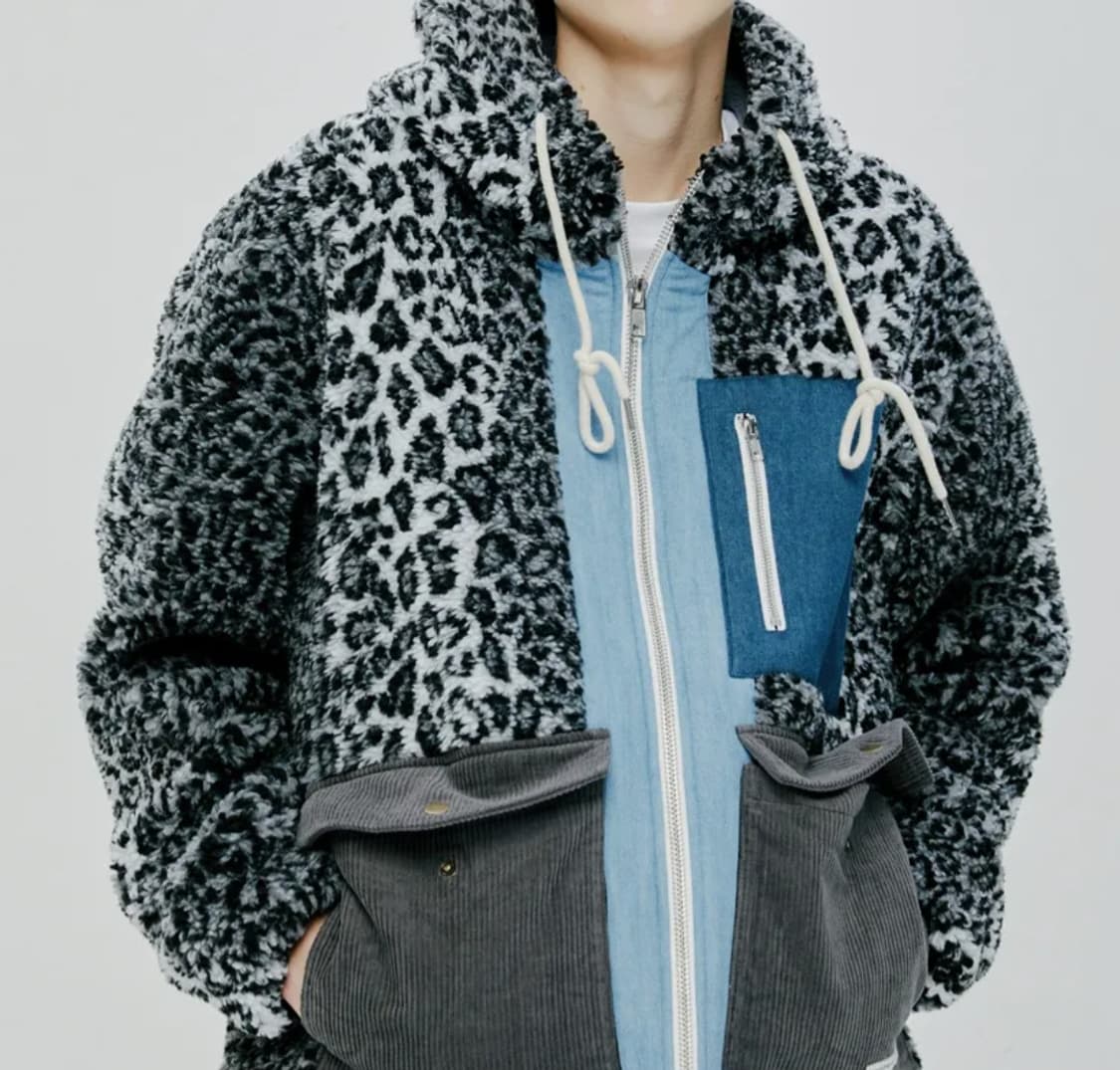 콰이어티스트 헤비 플리스 믹스드 파카 집업 호피 플리스 자켓 L 공용 상품이미지2