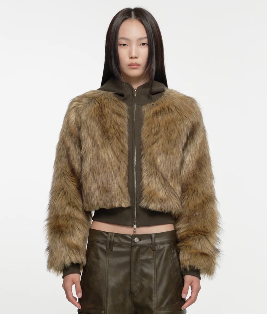 나체 HOODIE CROP FUR JACKET KHAKI BROWN  상품이미지1