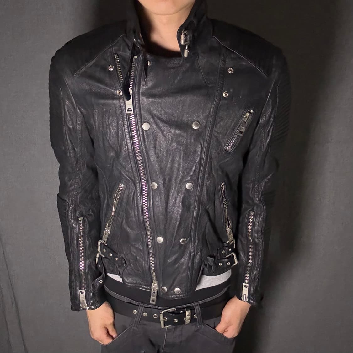 lamb skin slim fit rider jacket 상품이미지2