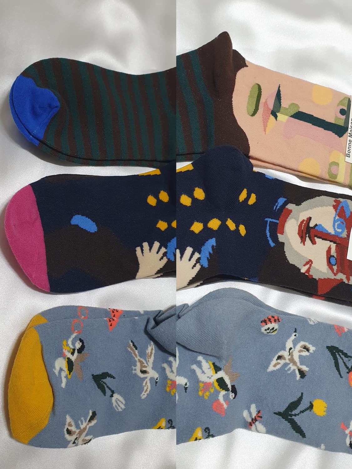 그린 네이비 블루 추상화 스트라이프 Bonne Maison 본메종 양말  상품이미지2