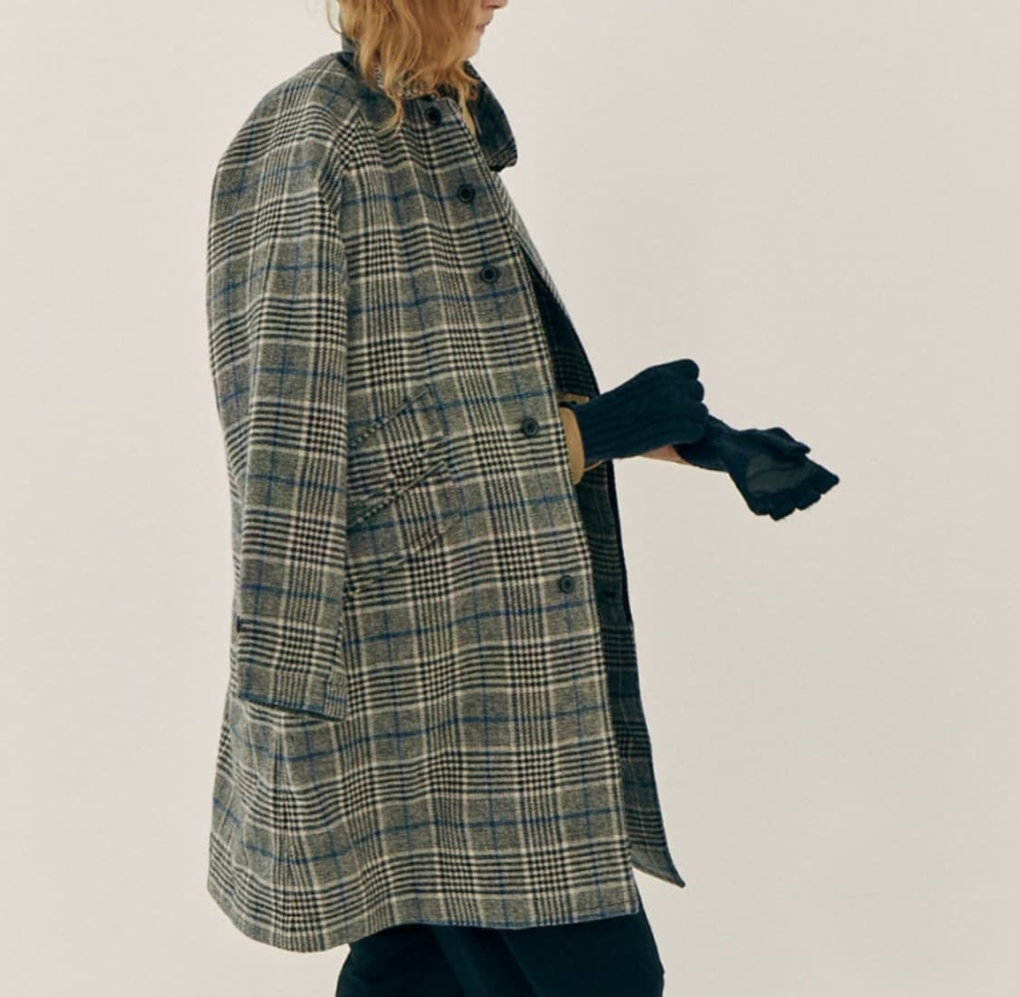 이스트로그 남성  버진울 발마칸 체크코트 베이지/블루 L 상품이미지3