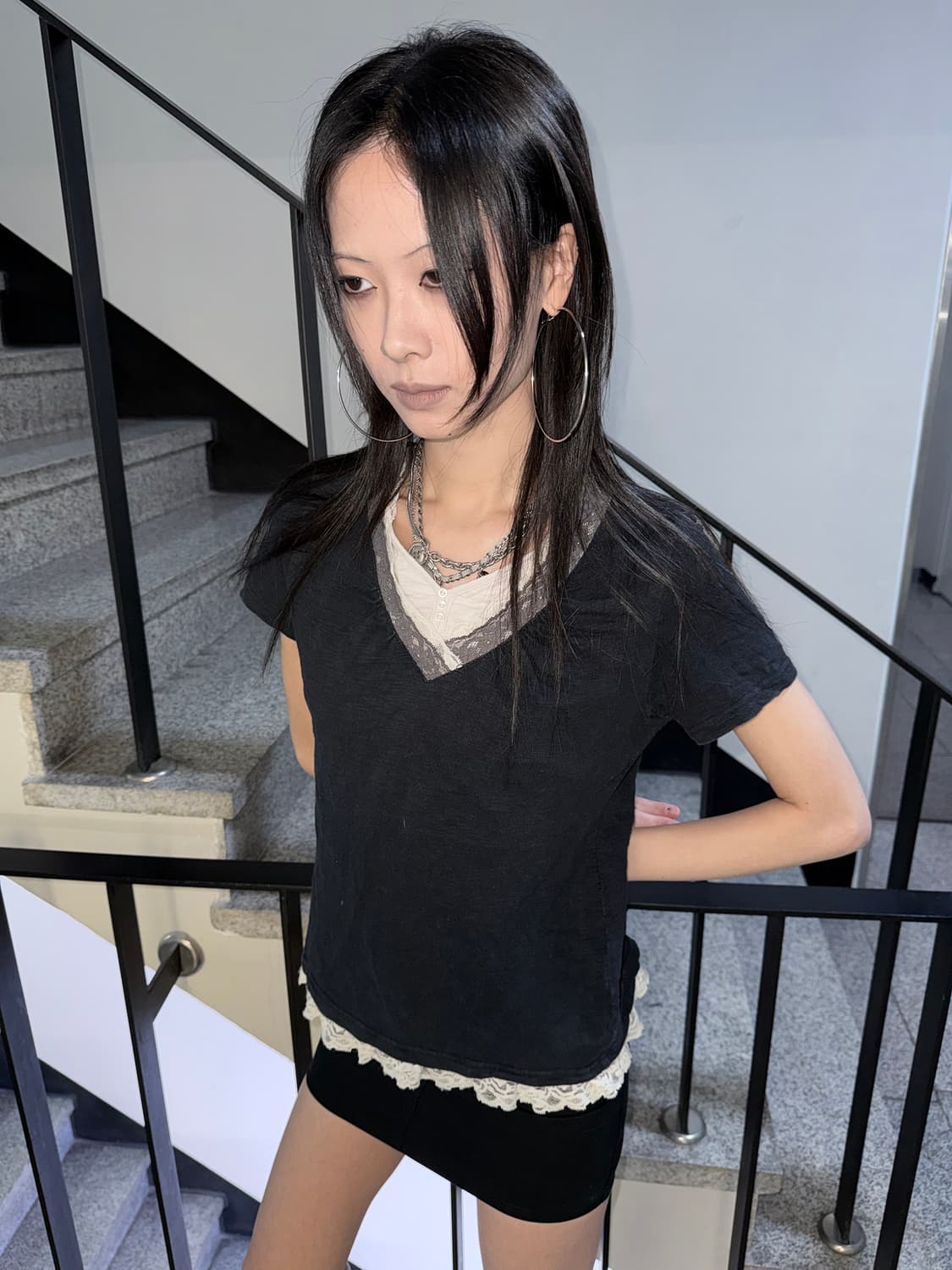 lace trim layered top 상품이미지2