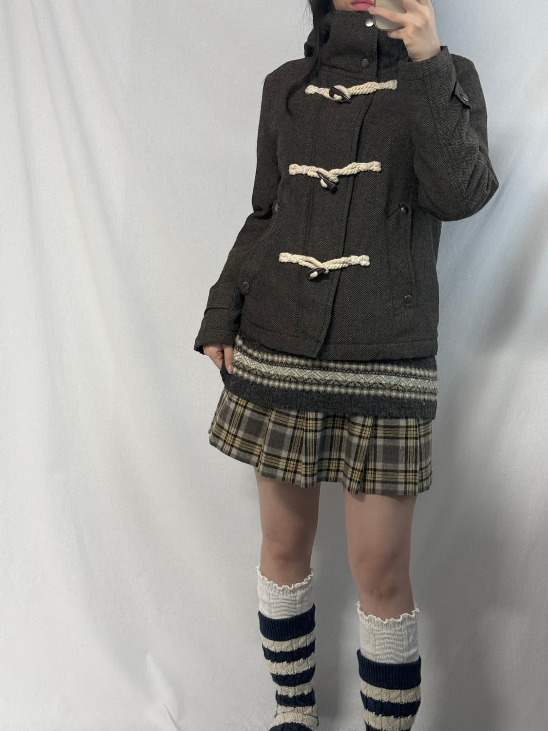 울 블렌디드 하이넥 더플 버튼 후디드 코트 상품이미지6