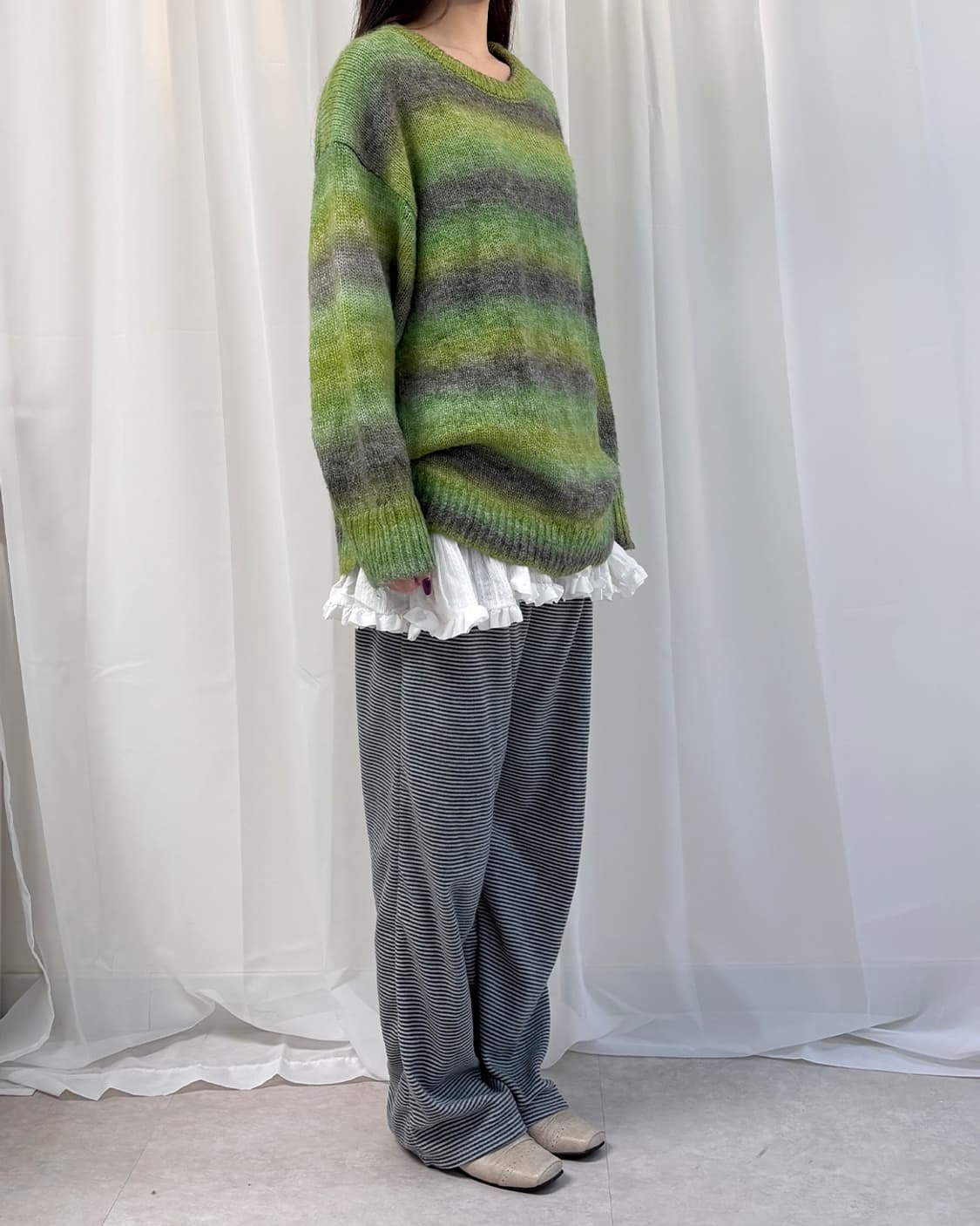 JEANASIS 그린 그라데이션 브러쉬 오버사이즈 풀오버 상품이미지3