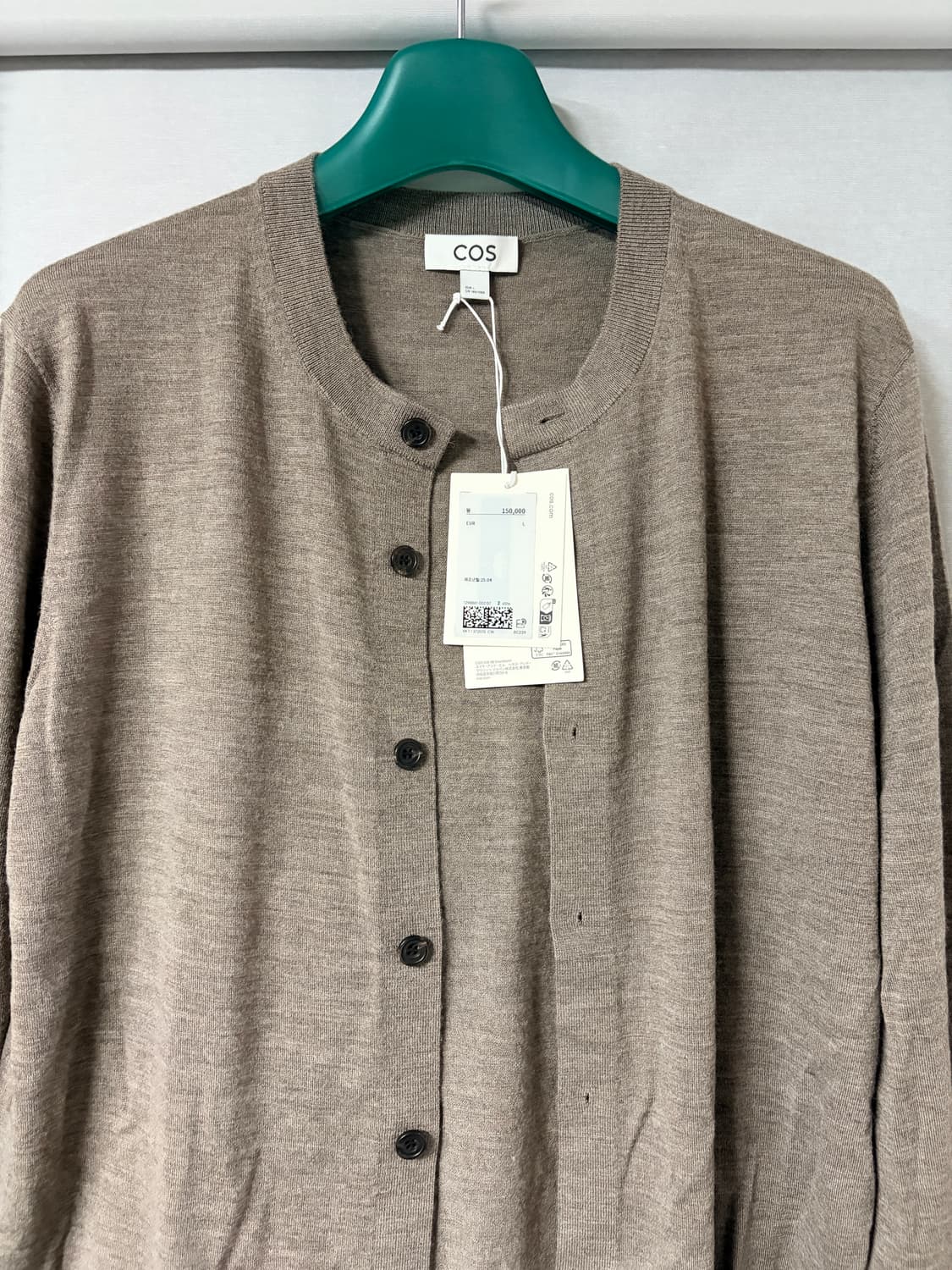 cos 라운드넥 메리노 울 크루넥 가디건 그레이멜란지L 새상품 상품이미지1