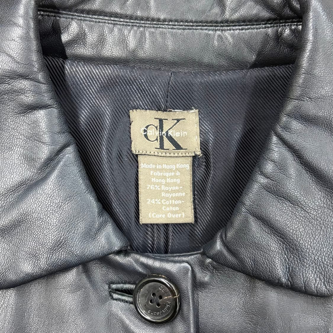 (M) 90s 캘빈클라인 혼방 레더 자켓 상품이미지4
