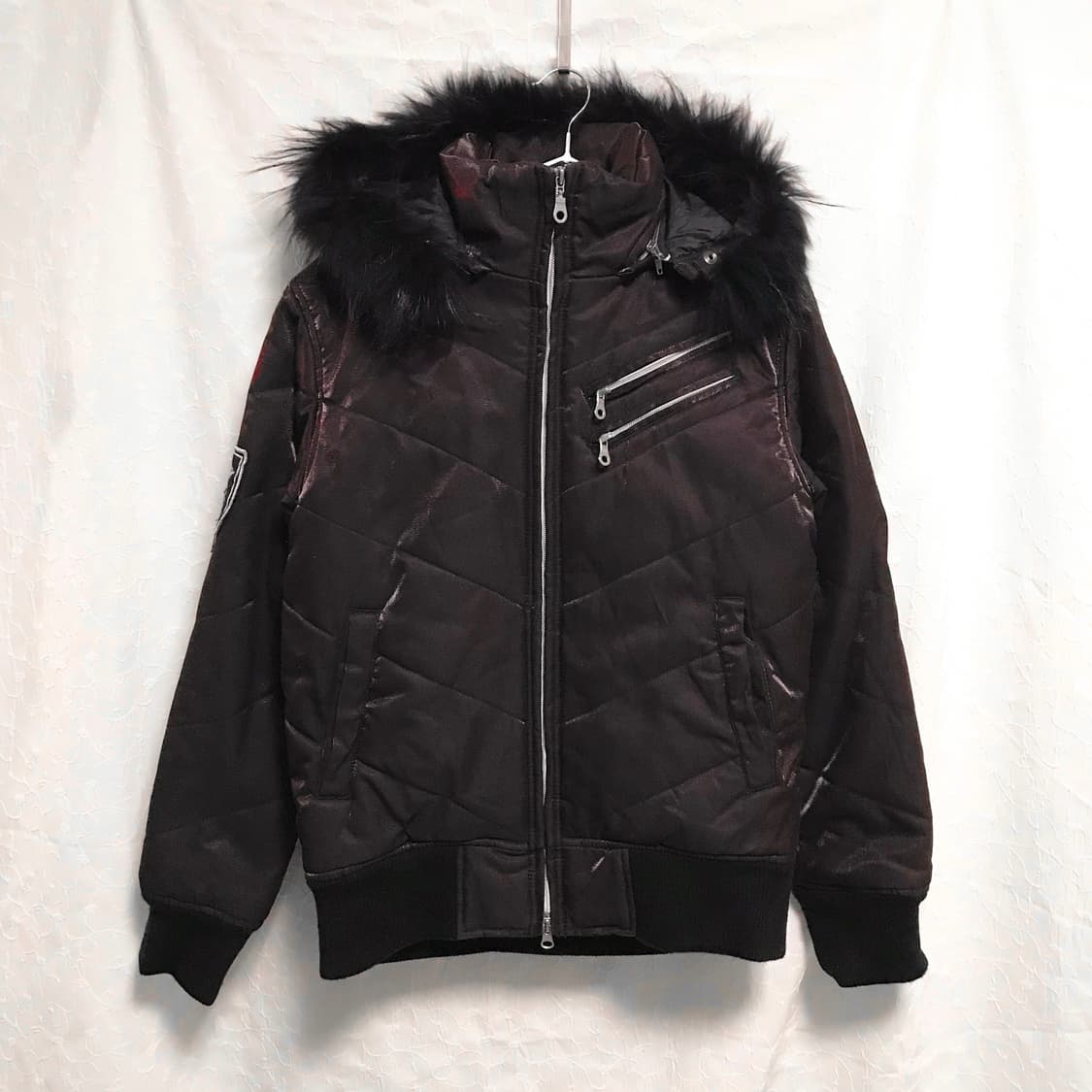 택포•빈티지 vkei 펑크 퍼 후드 투웨이 집업 패딩 상품이미지1