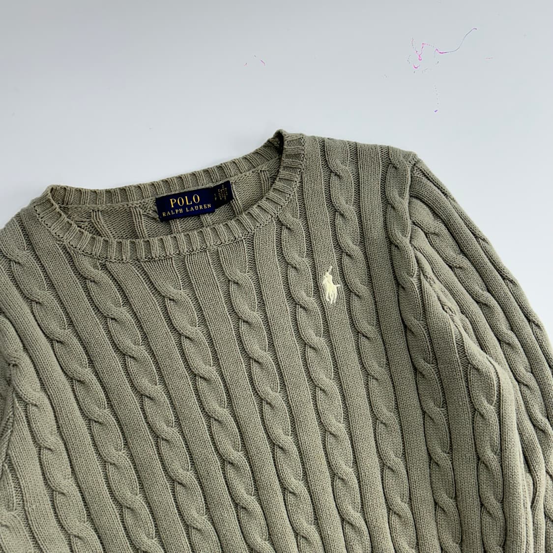 Polo 폴로 아이보리 포니 라이트 카키 케이블 니트 상품이미지4