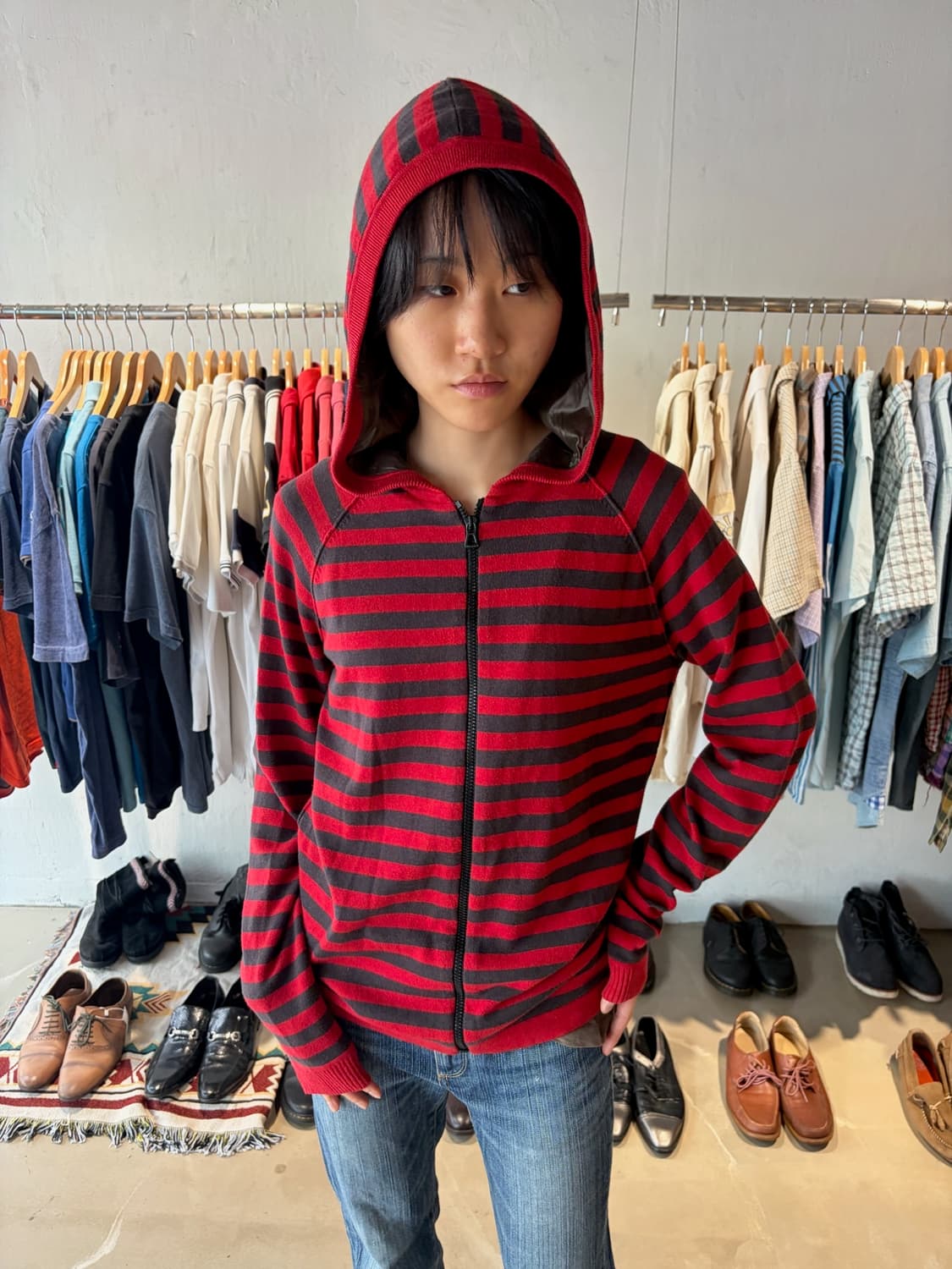 Hugo Boss 보더 스트라이프 후드 집업 M 상품이미지1