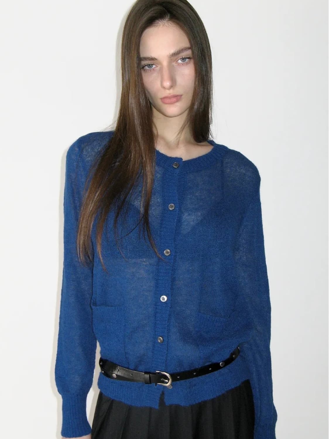 썬번프로젝트 모헤어 쉬어 가디건 블루 상품이미지1