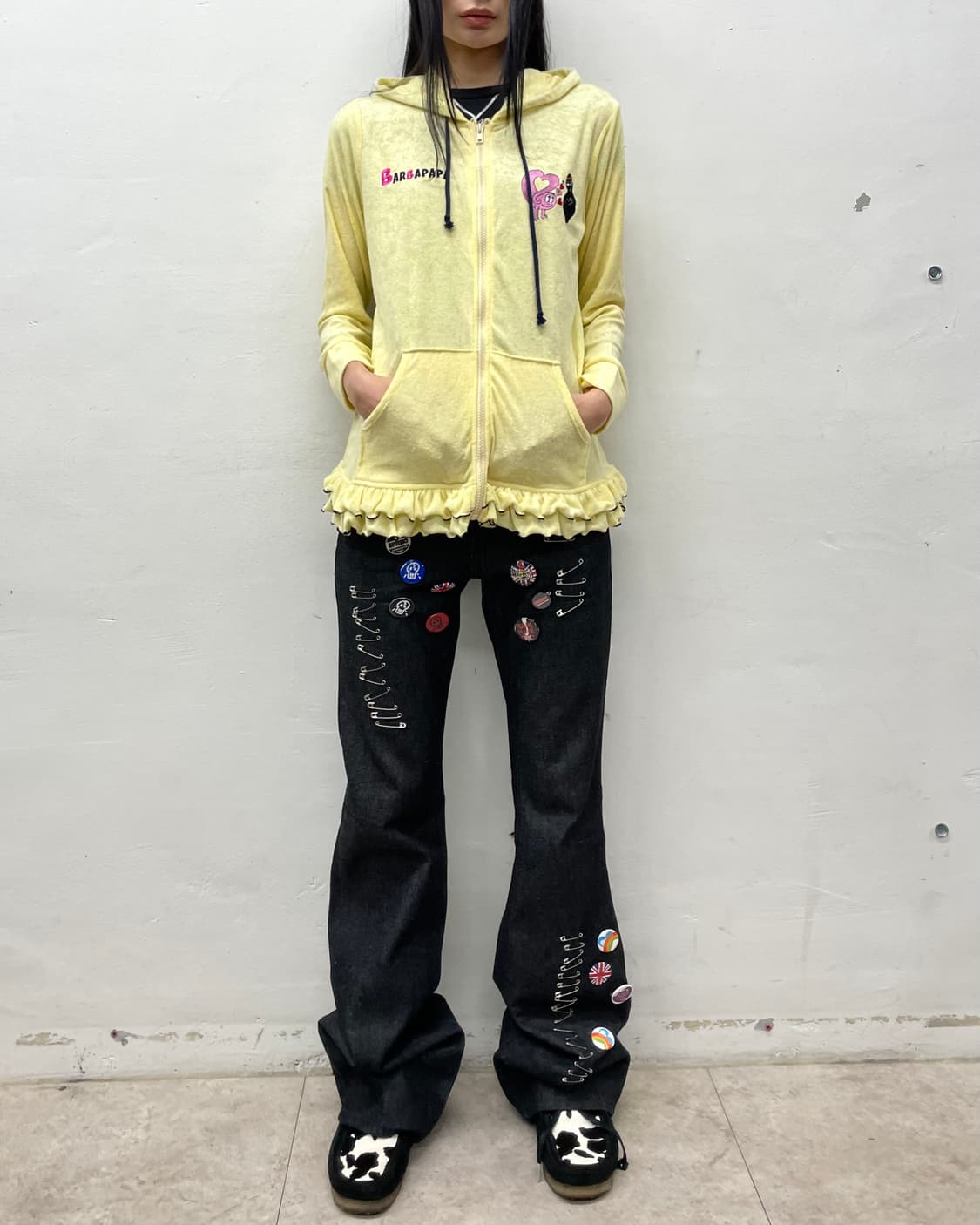 Cutie velvet yellow shirring hoodzip-up  상품이미지4