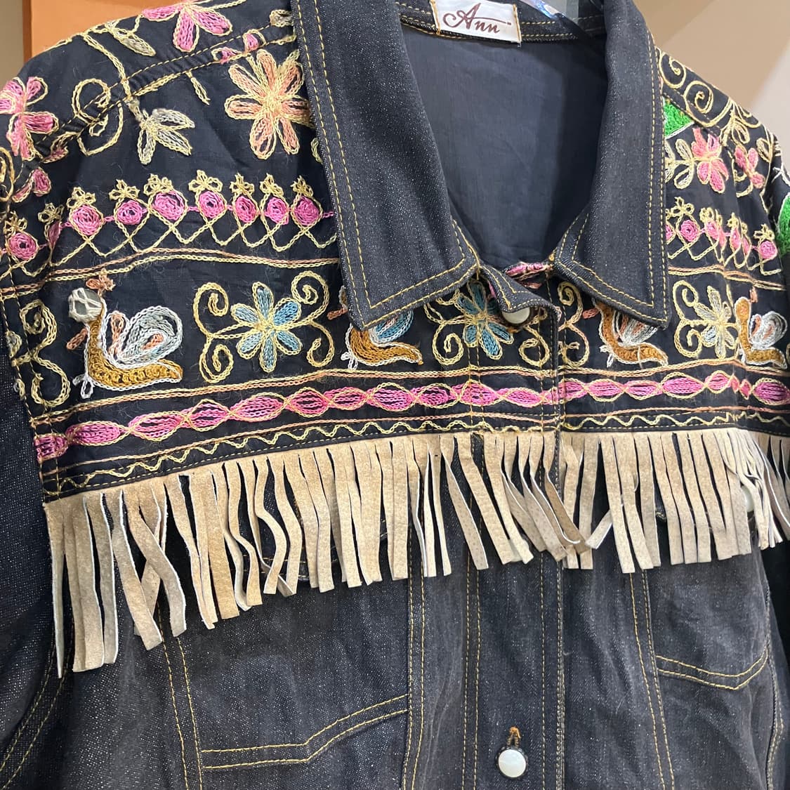 VTG 빈티지 프린지 자수 흑청 데님 자켓 상품이미지4