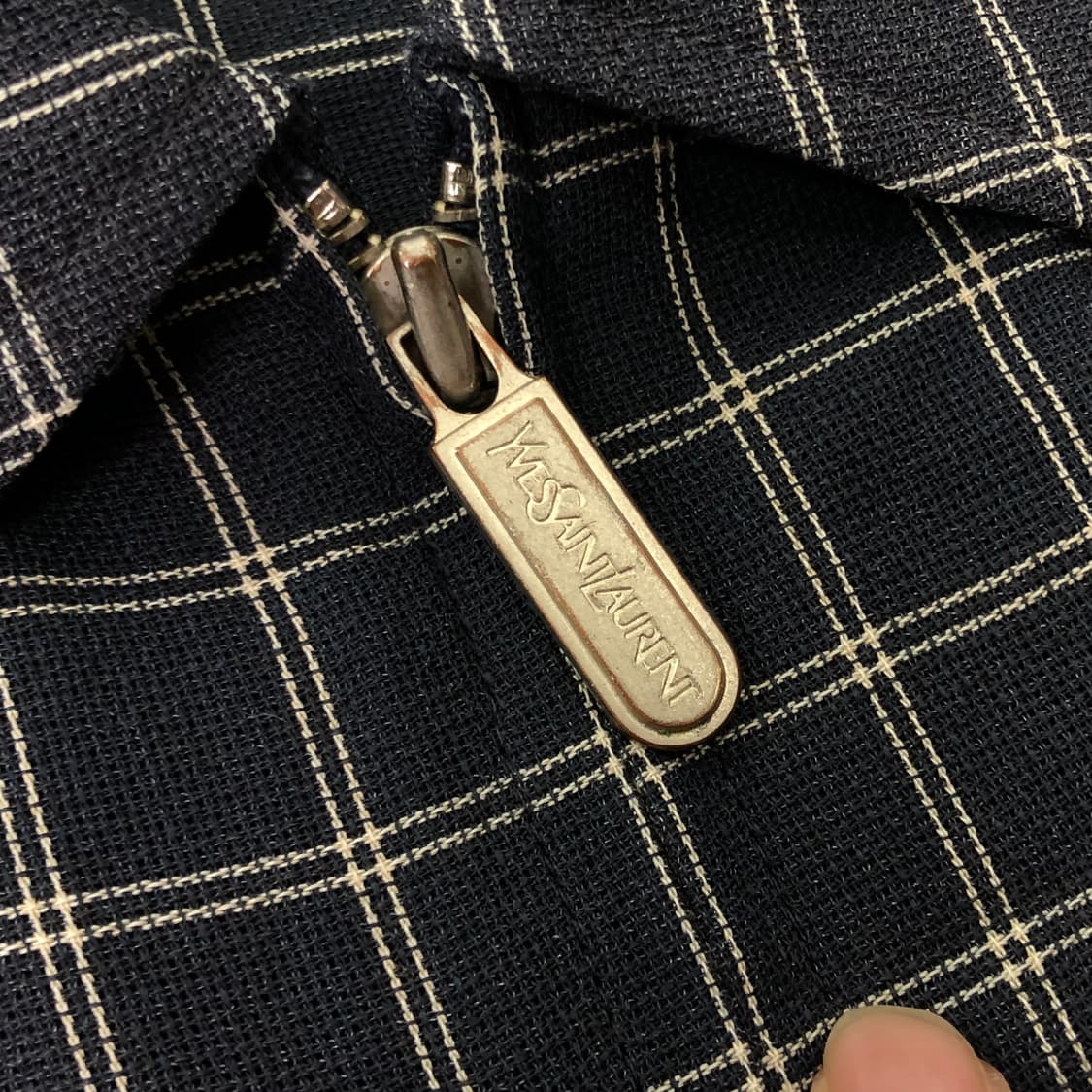 XL 입생로랑 체크 린넨 시스루 블루종 자켓 상품이미지6