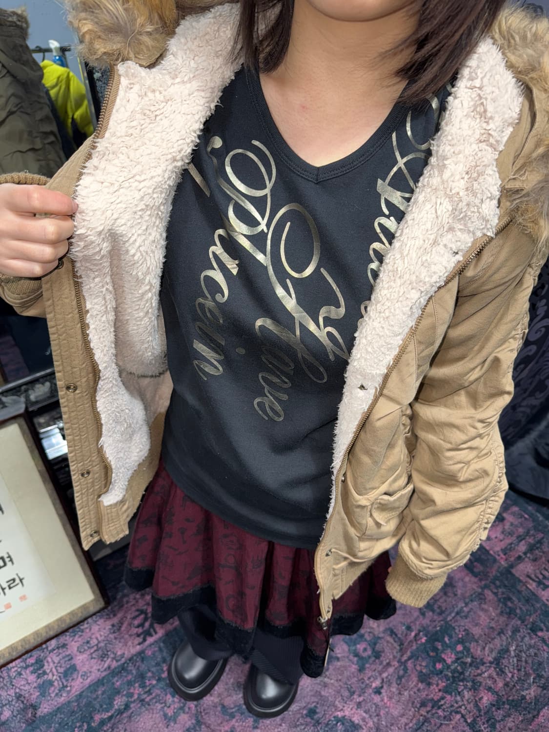 셔링 디테일 퍼후드 윈터 자켓 상품이미지8