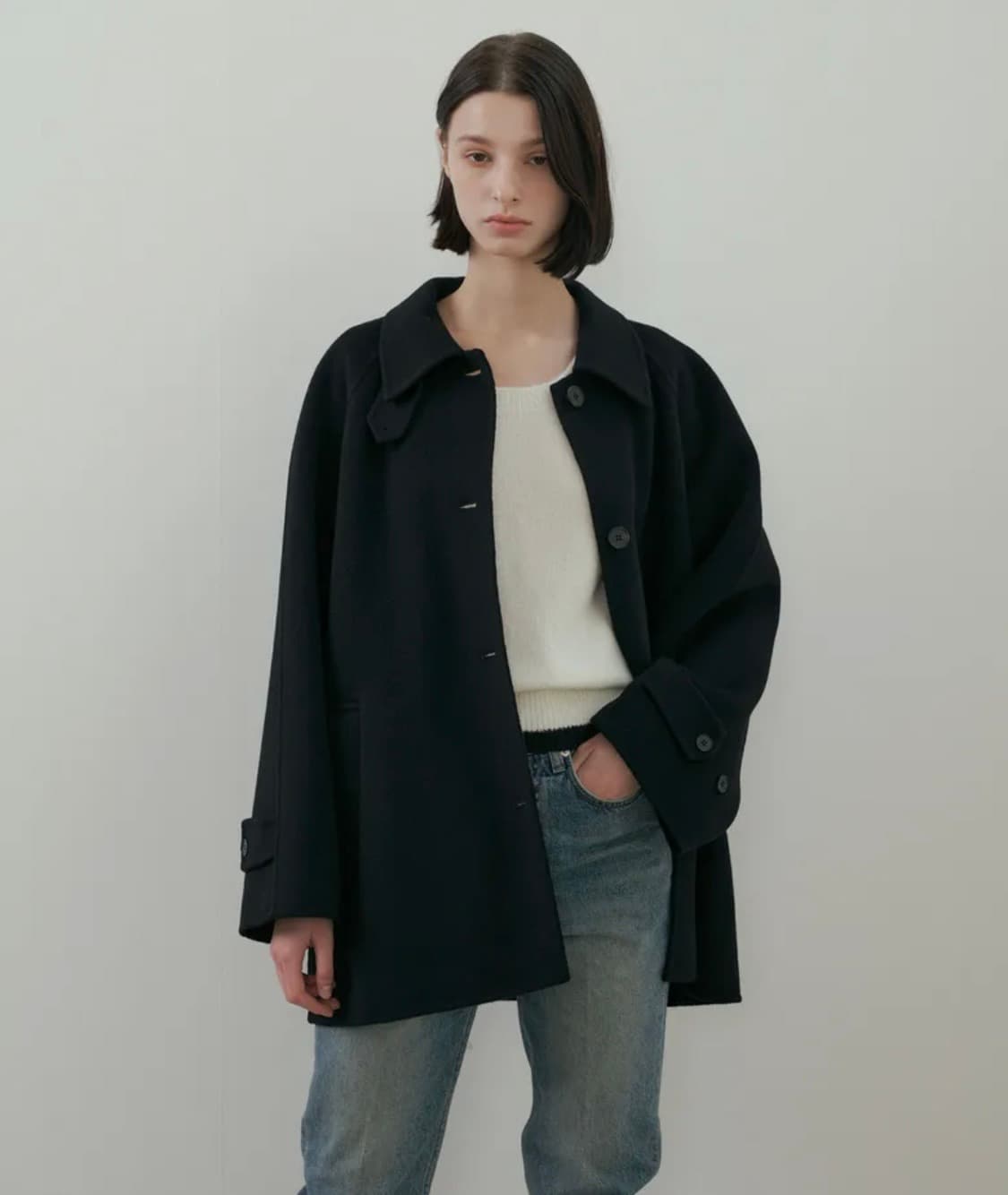 링서울 핸드메이드 울 하프코트 블랙 상품이미지3