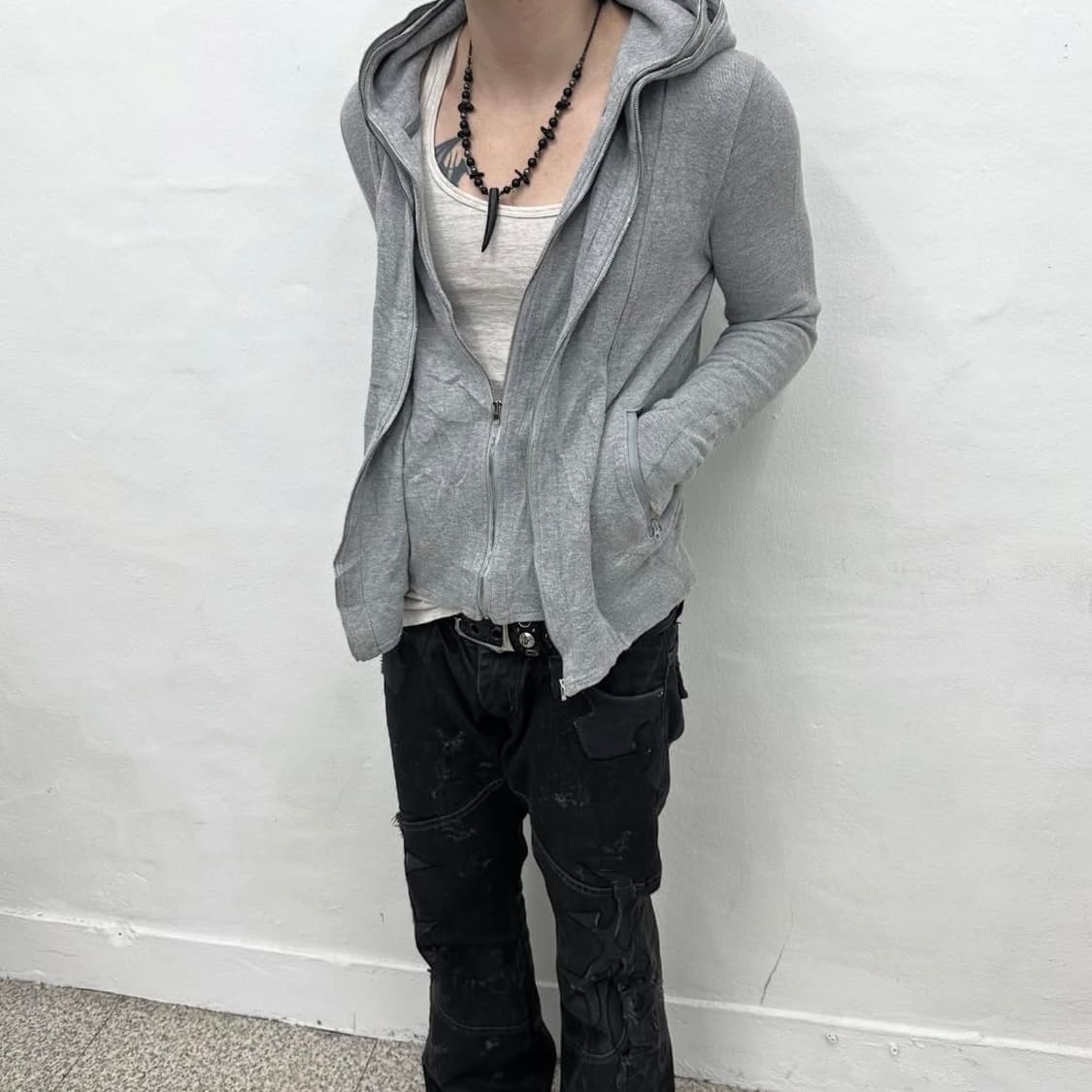 Grey double zip hoodie 상품이미지4