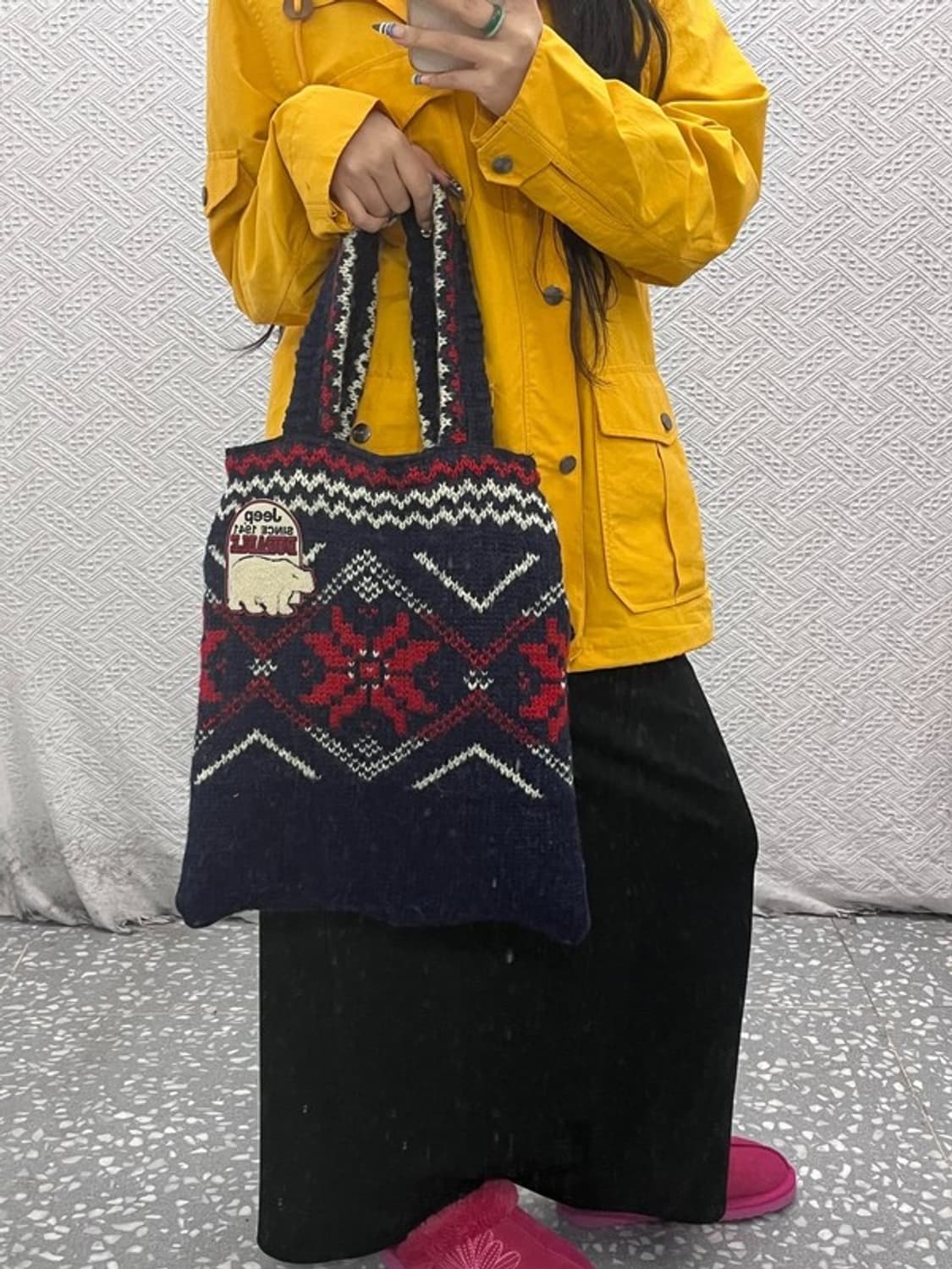 지프 빈티지 폭닥 노르딕 코위찬 니트 뜨개 토트백 C07917 상품이미지1