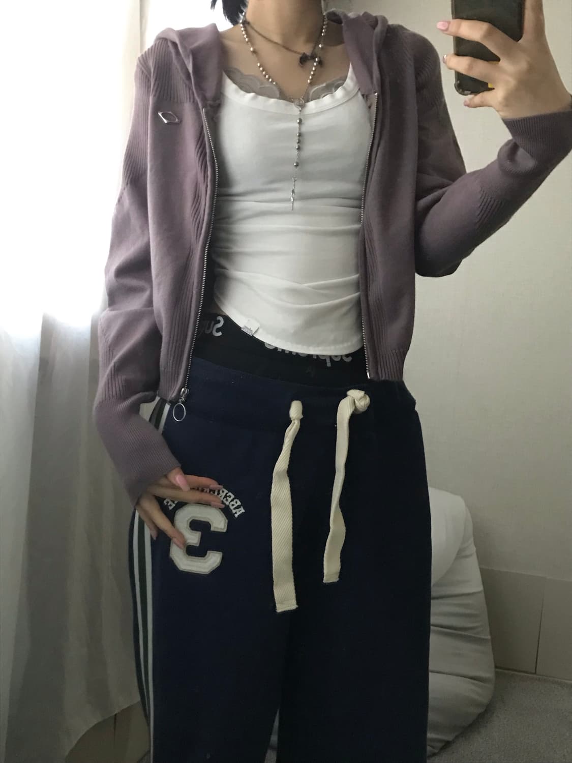 미스치프 로즈브라운 롬버스 니티드 후드집업 상품이미지6