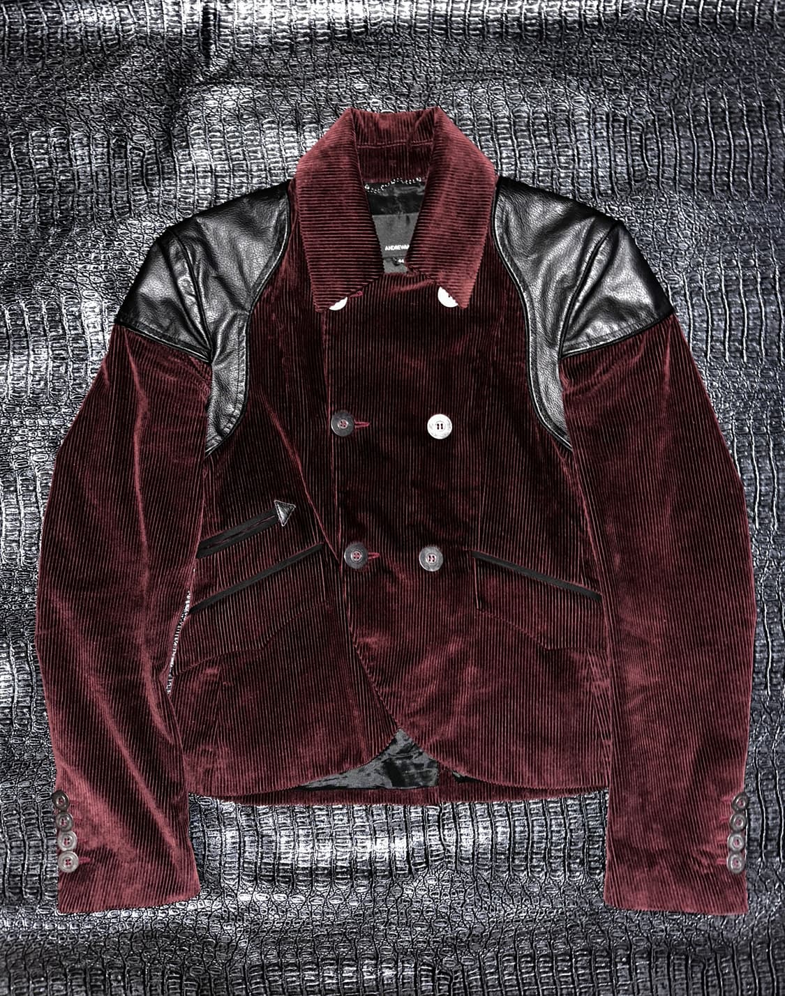 와인 코듀로이 아머 레더패널 자켓 상품이미지1