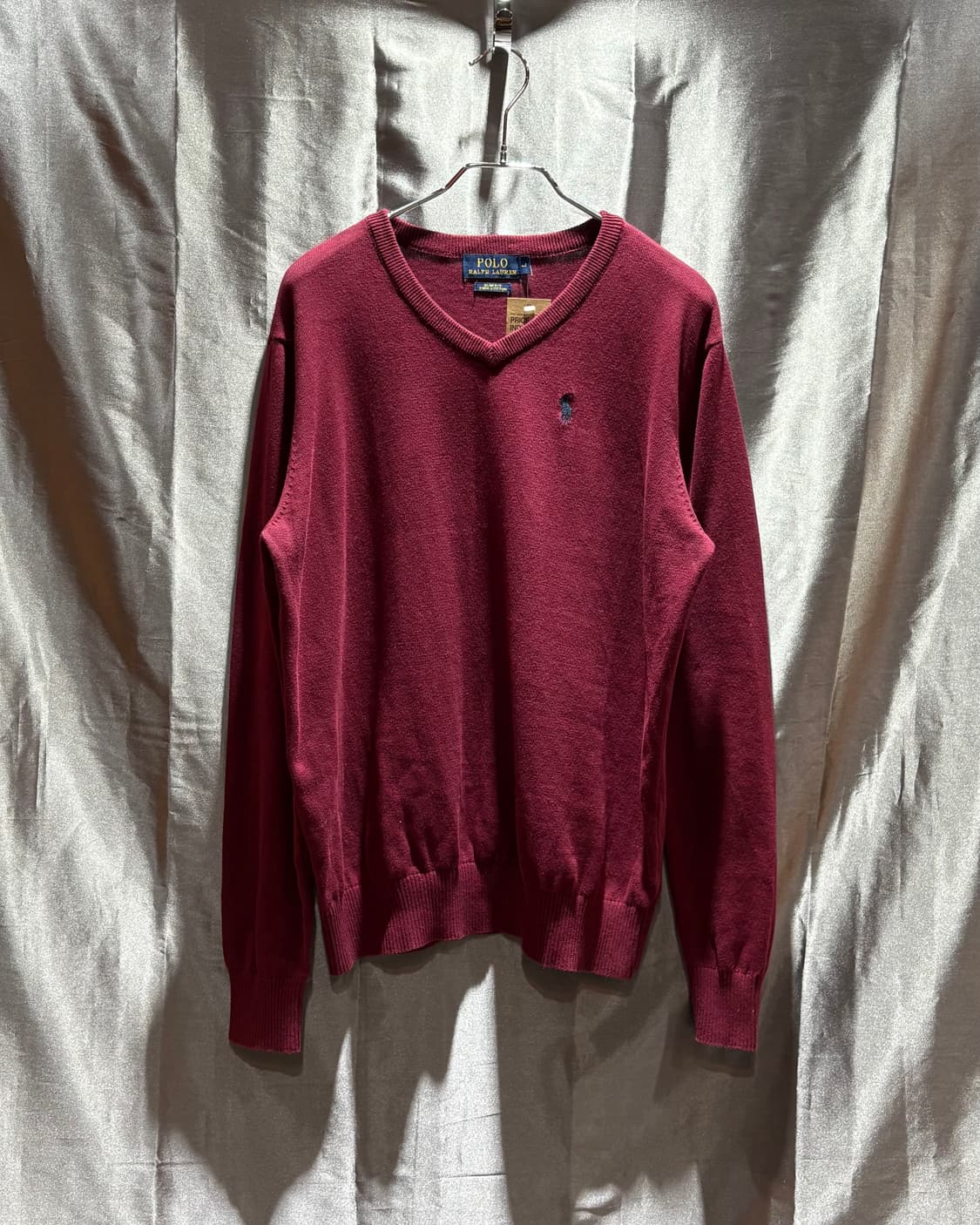 L 폴로랄프로렌 슬림핏 피마코튼 브이넥 버건디 니트 상품이미지2