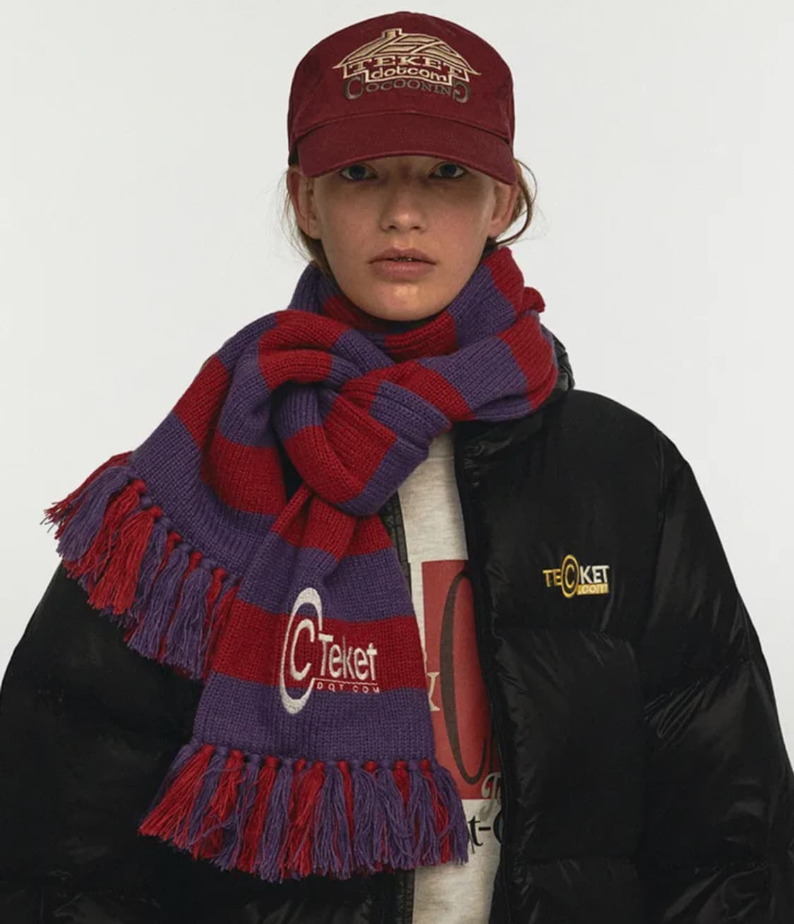 테켓 머플러 목도리 레드&퍼플+네이비 상품이미지1