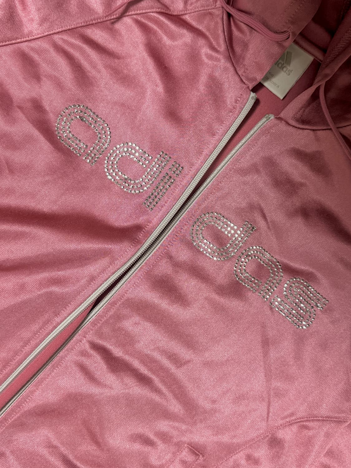 아디다스 새틴 로즈 핑크 큐빅 로고 삼선 트랙탑 져지 Y2K • 갸루 상품이미지6