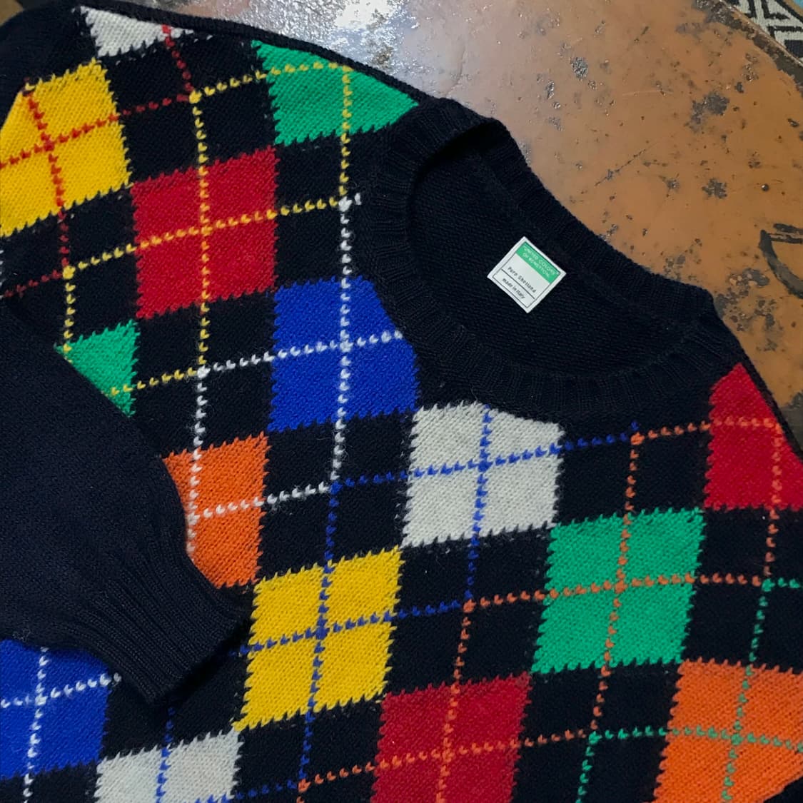 베네통 아가일 패컨 네이비 셰틀랜드 울 니트 남성 115 빅사이즈 상품이미지3