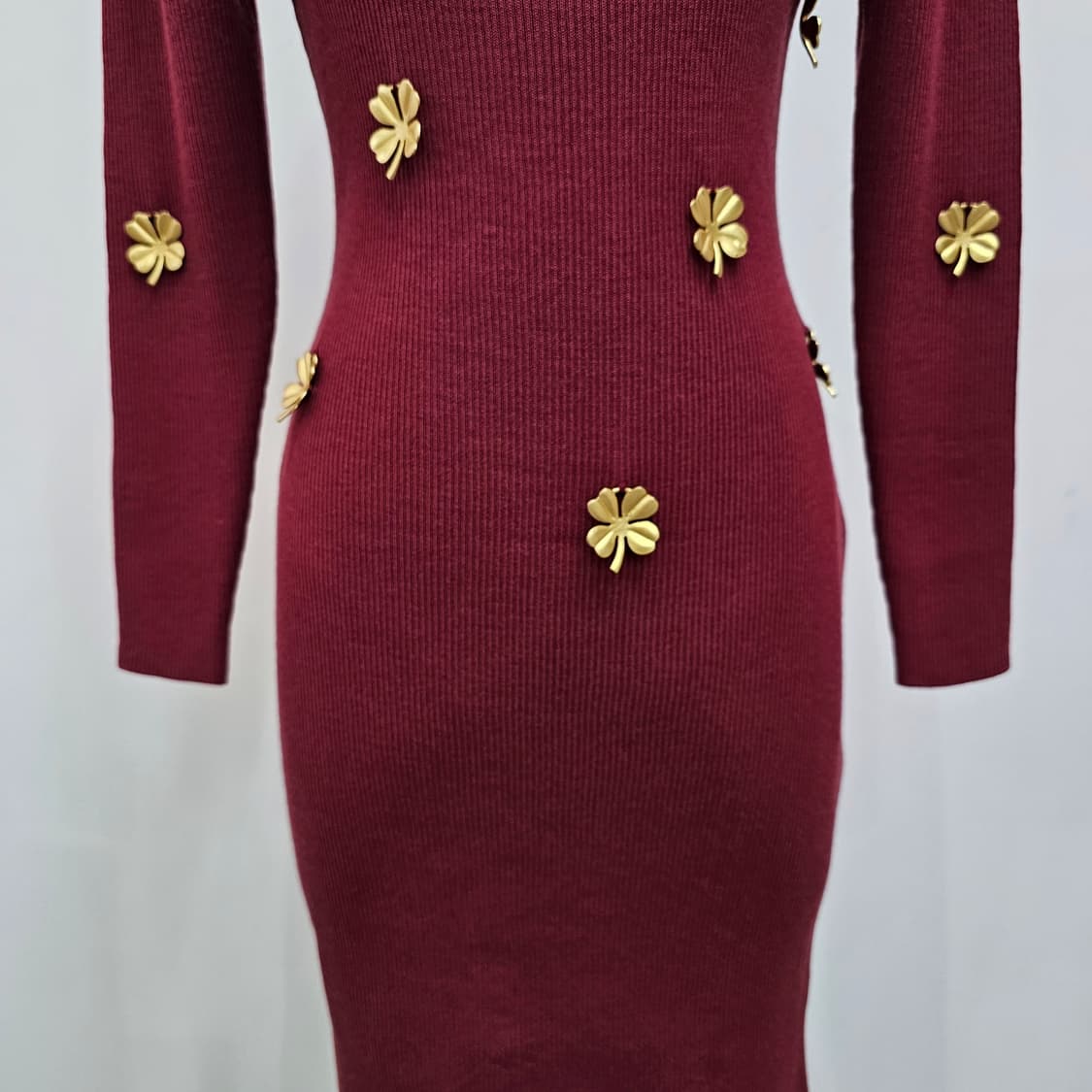 울100% 골드 플라워 슬림핏 골지 니트 원피스 상품이미지7