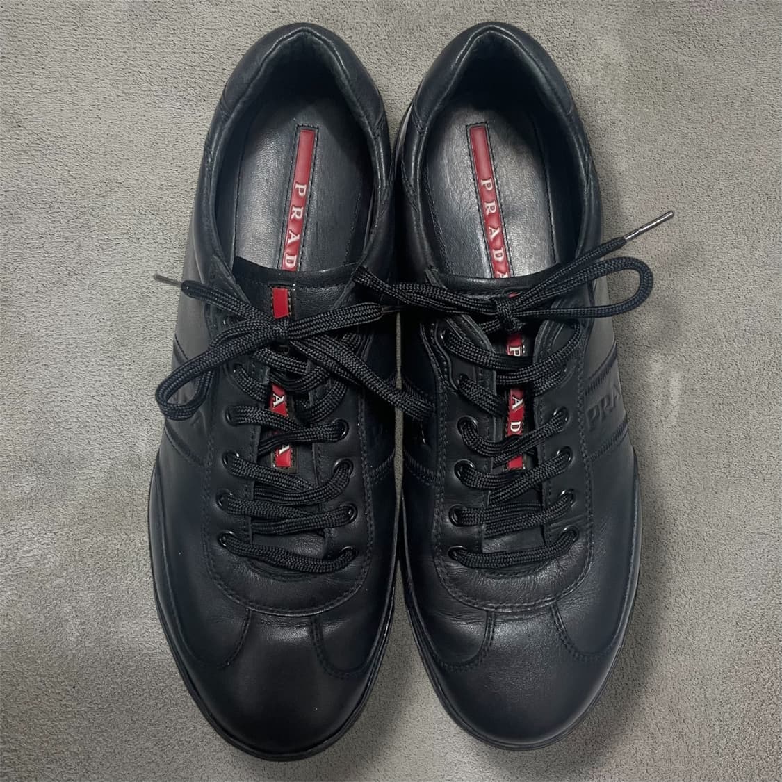 280~285) 프라다 로고 레더 가죽 스니커즈 신발 블랙 상품이미지2
