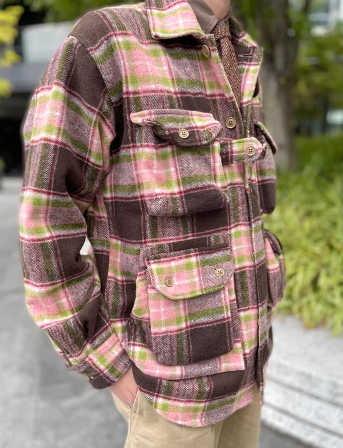 [L] 엔지니어드가먼츠 익스플로러 셔츠 자켓 브라운/핑크 엔가 상품이미지3