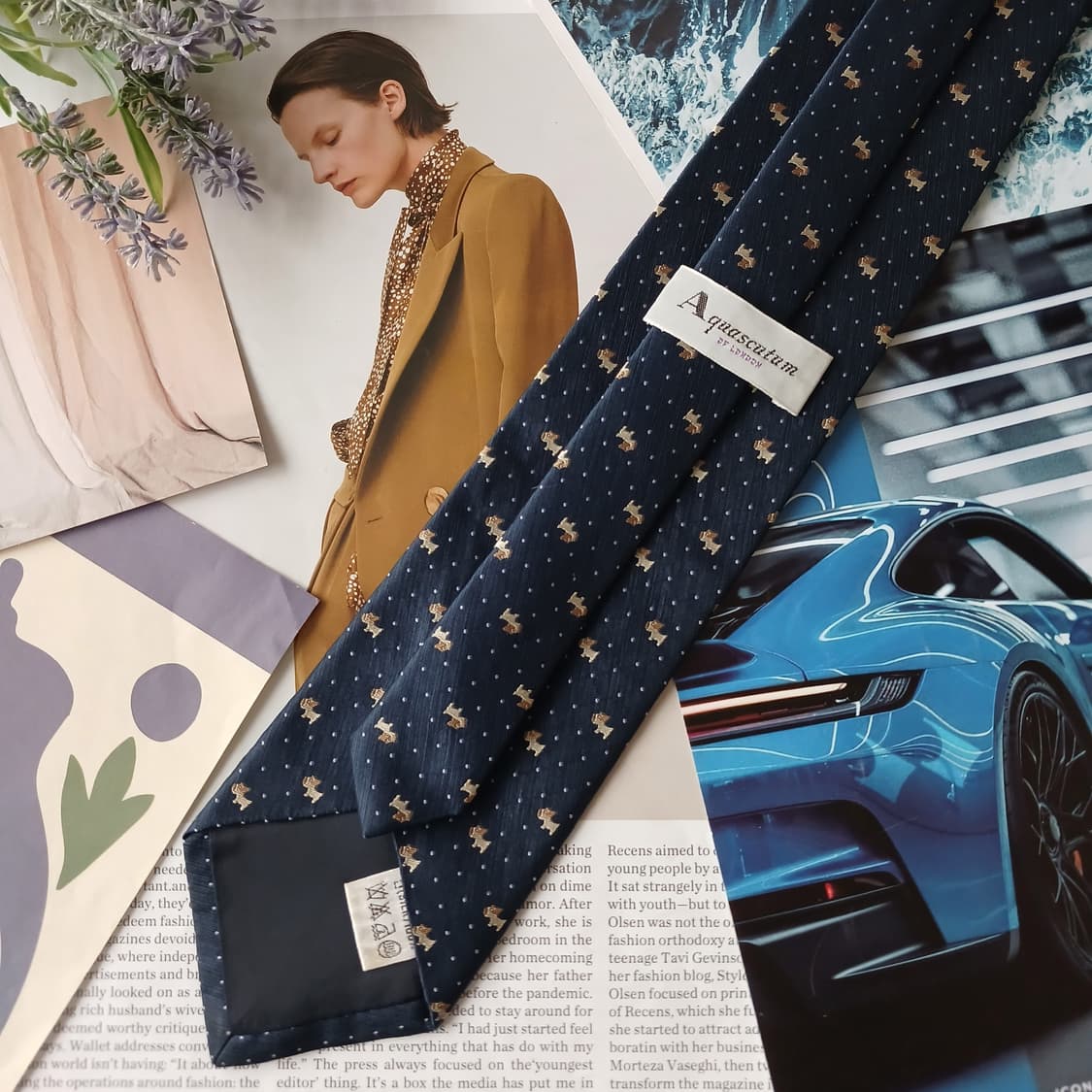 아쿠아스큐텀 실크 강아지 모티브 넥타이 9.2cm A등급 A19776 상품이미지6