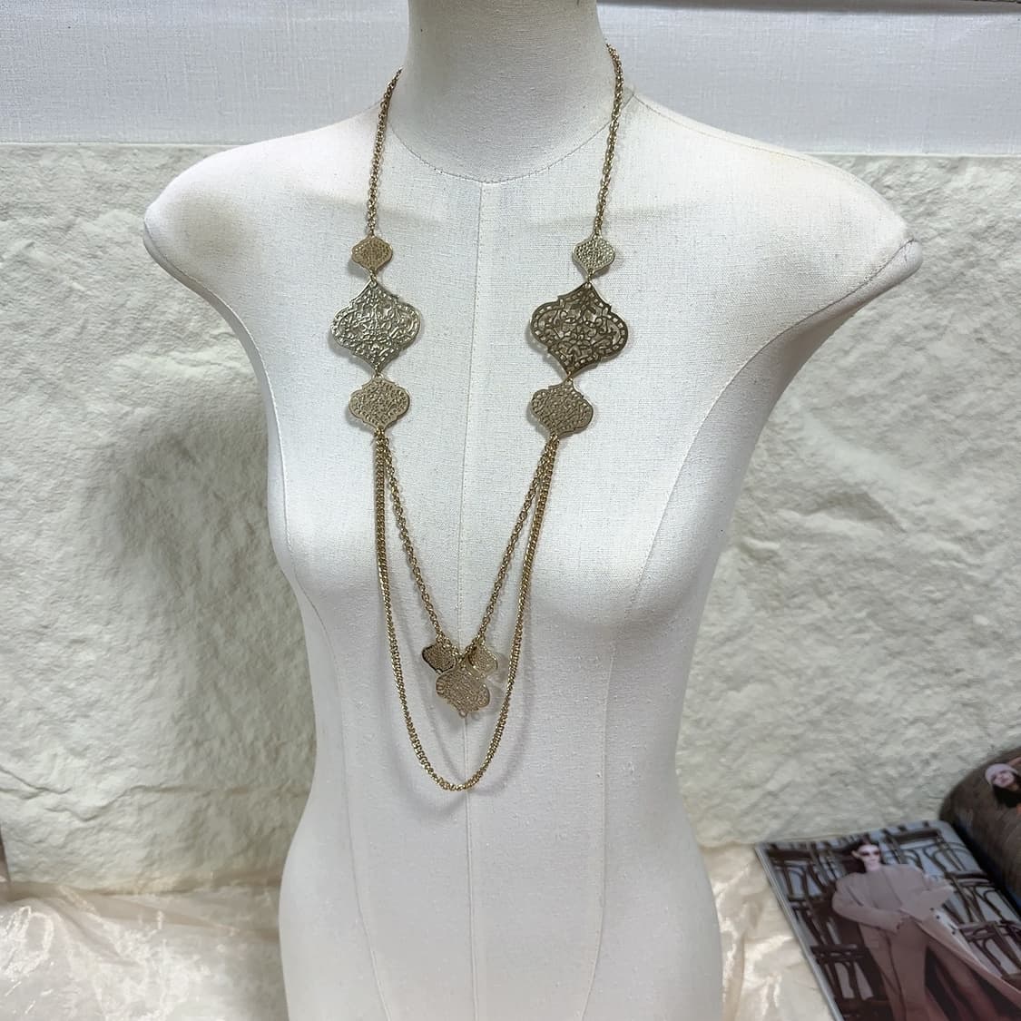 빈티지 타공  디자인 레이어드 쿠바체인 목걸이 상품이미지1