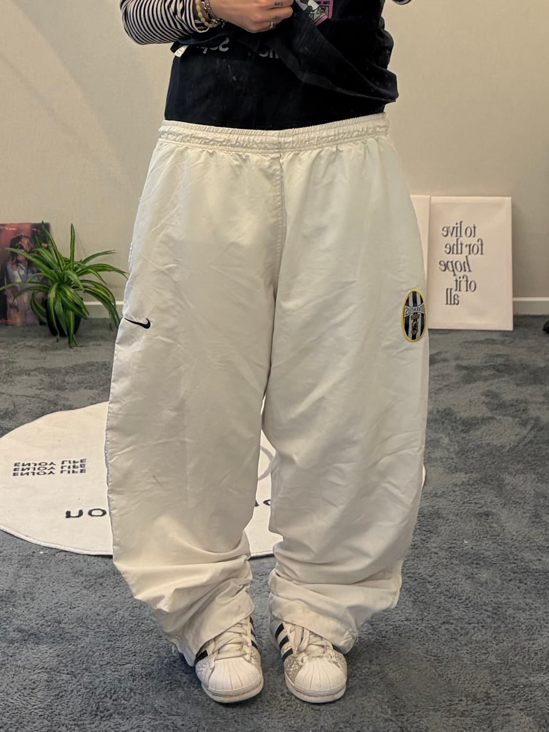 90s NIKE 올드스쿨 유벤투스 화이트 스티치 트랙팬츠 상품이미지1