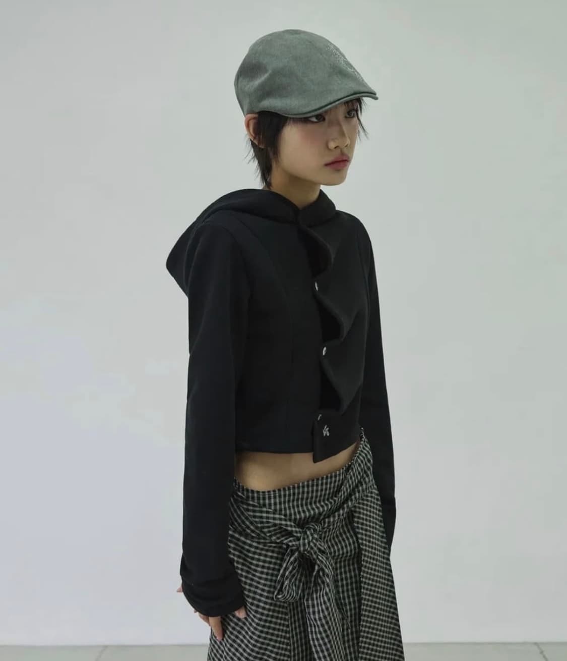 슬릭글로우 버튼 셔링 후드탑  os 상품이미지2