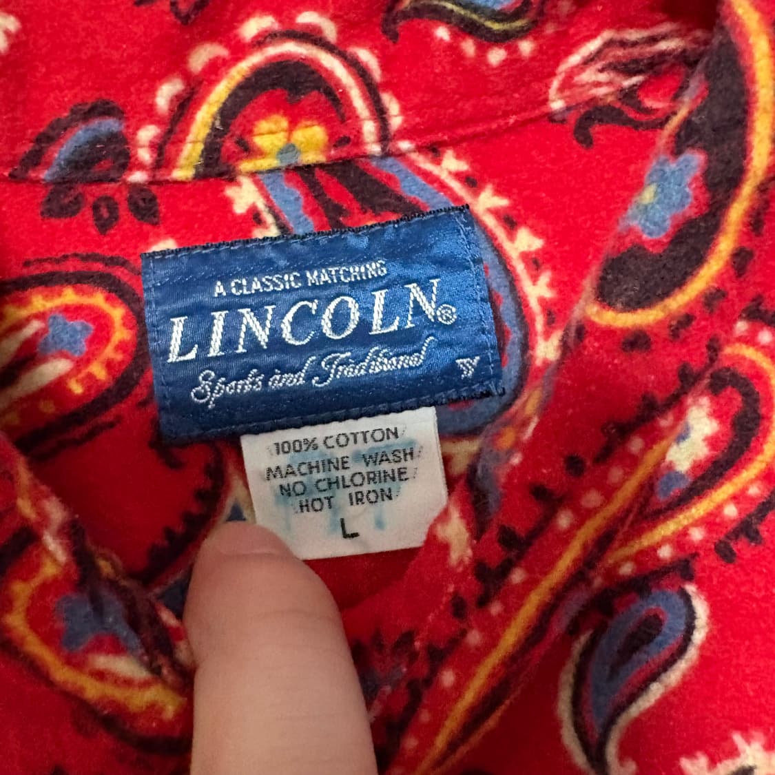 빈티지 레드 페이즐리 패턴 코튼 셔츠 L 상품이미지3