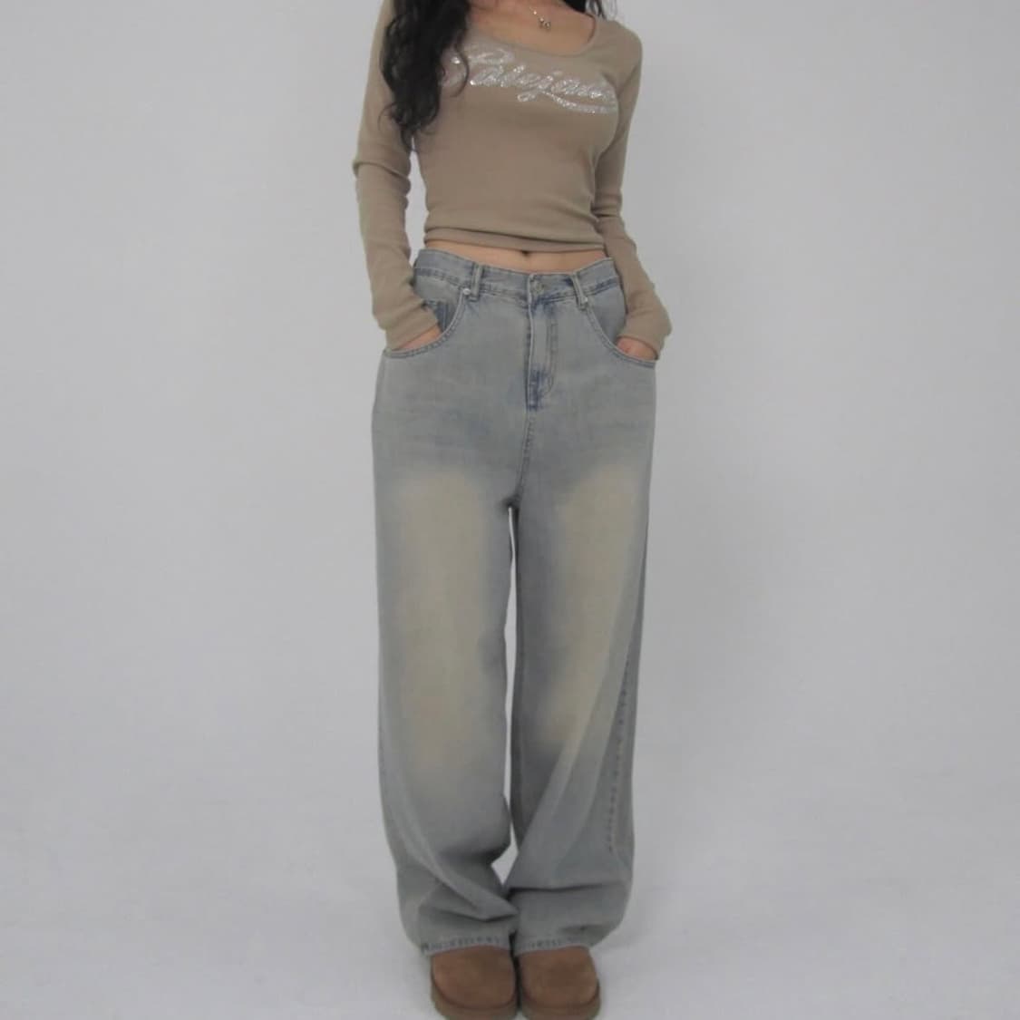 페일제이드 로우라이즈 와이드 데님 빈티지 애쉬 S 상품이미지2