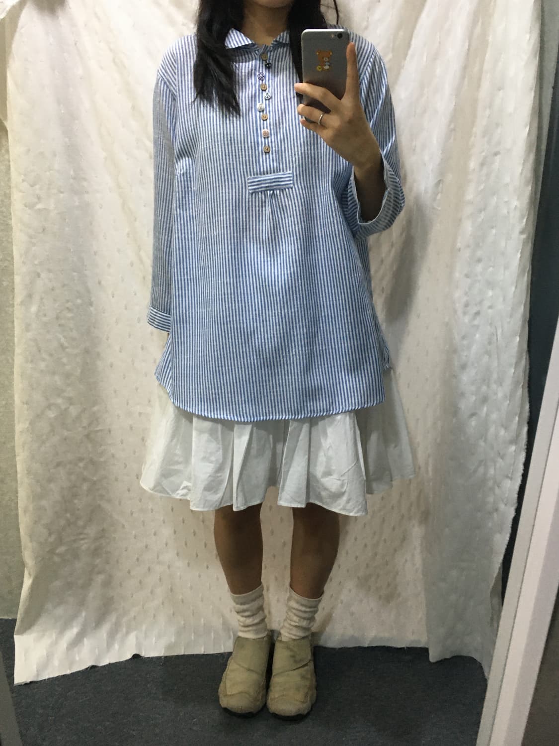 스트라이프 포인트 단추 블라우스 상품이미지2