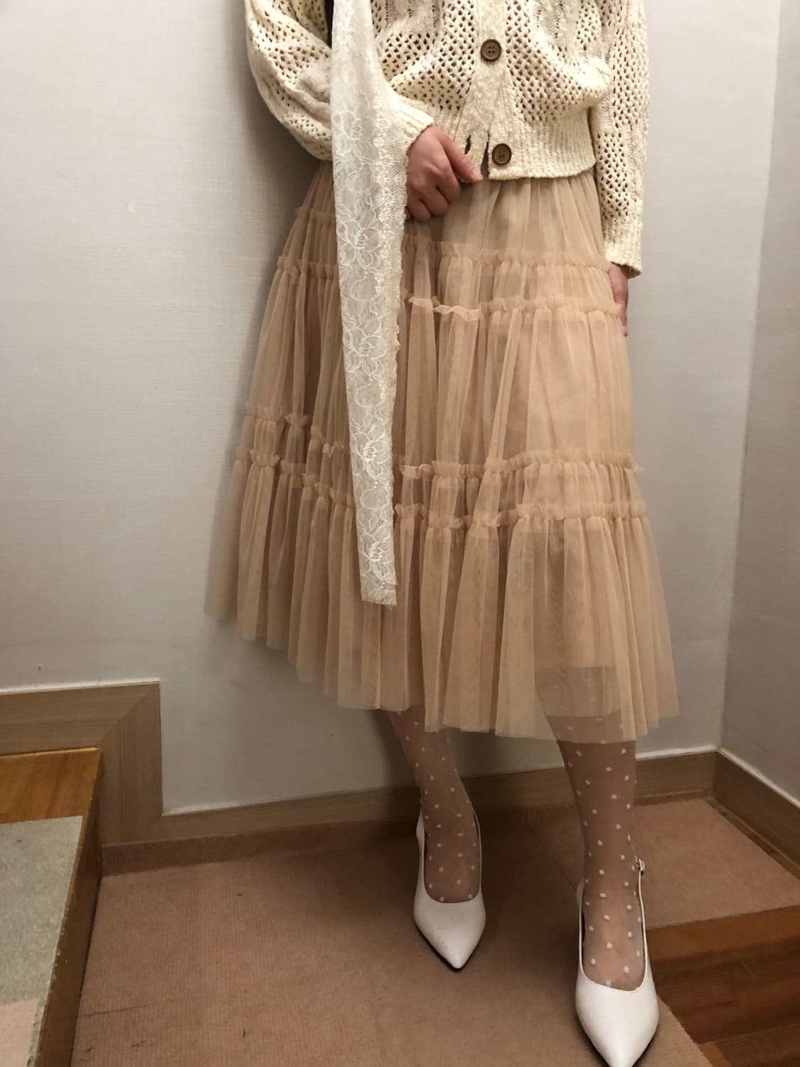 빈티지 애프리콧 프릴 스커트 상품이미지6