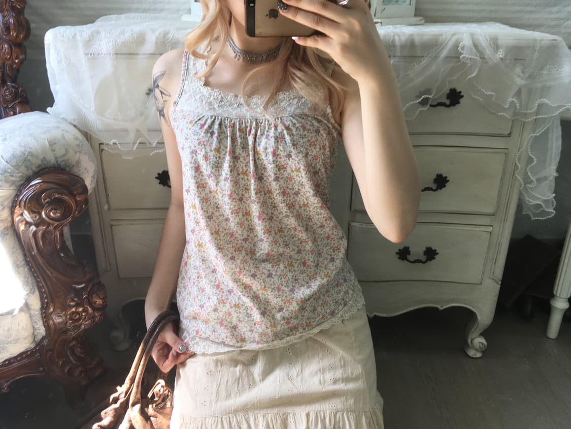 일본빈티지 하구미 잔꽃 레이스 슬리브리스 상품이미지3