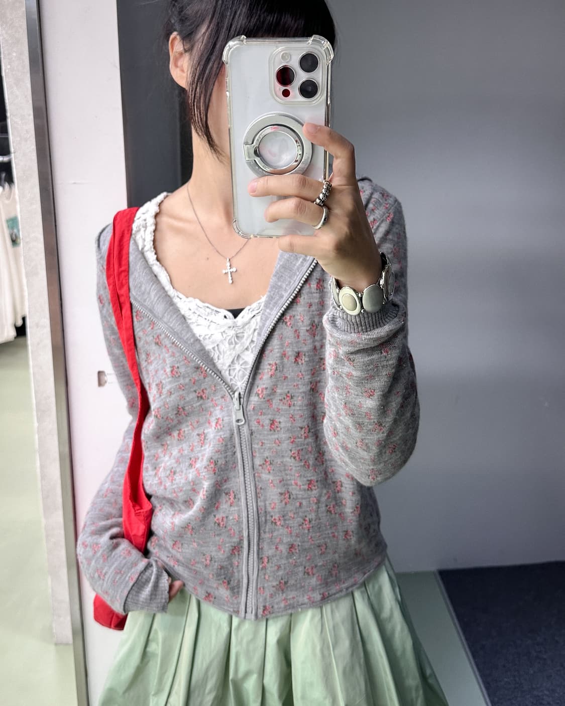 mini flower knit zip hoody 상품이미지1