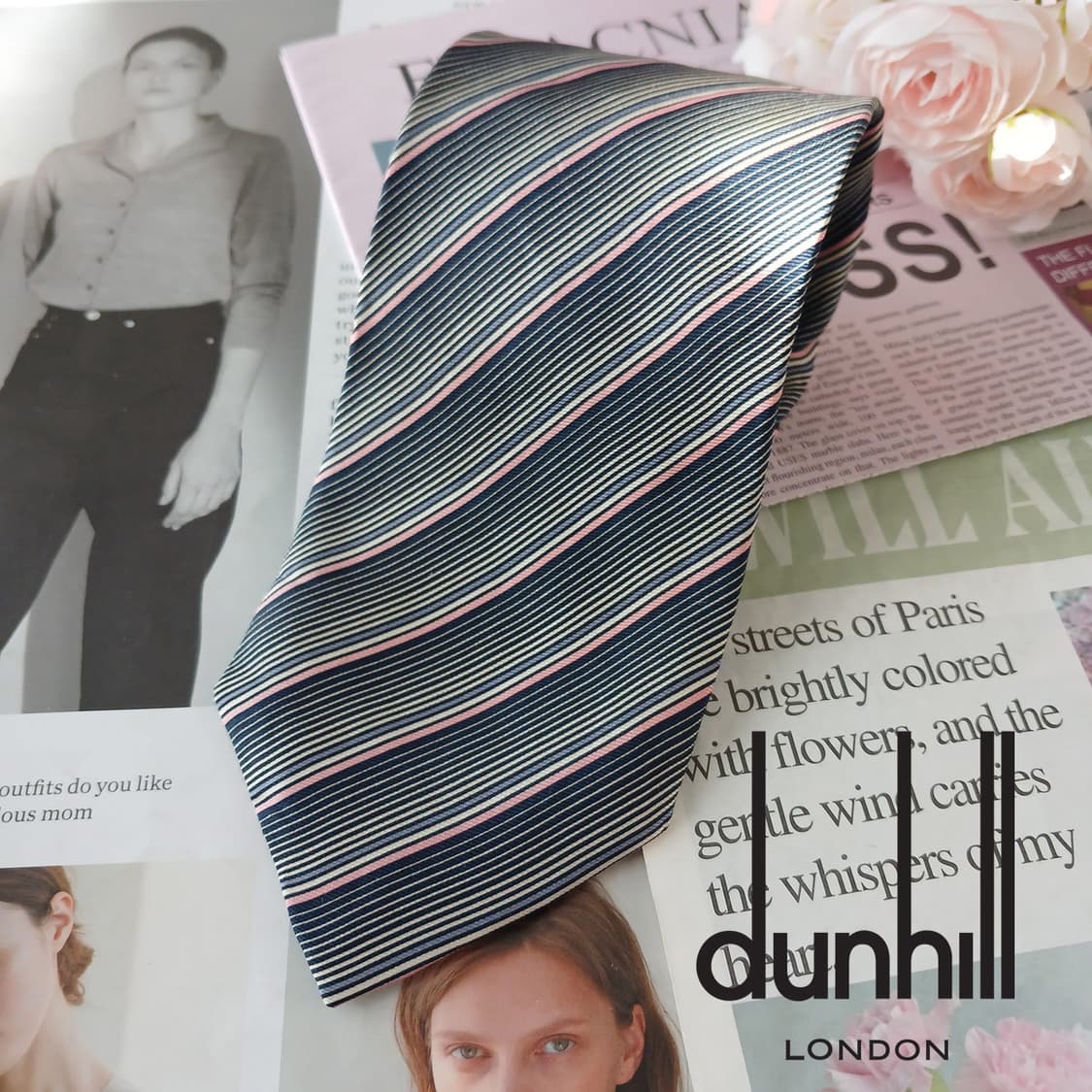 던힐 실크 네이비 스트라이프 넥타이 9cm A+등급 A19533
 상품이미지2