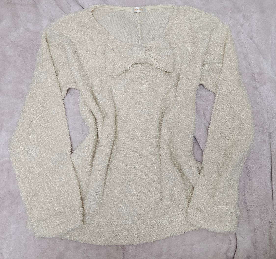 리본 진주 니트 / 갸루 라떼갸루 히메갸루 상품이미지1