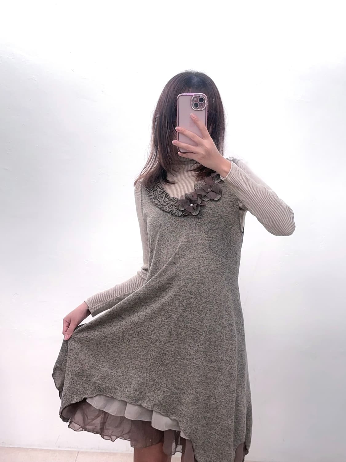 모리걸 레이어드 코코아 플라워 원피스 상품이미지2