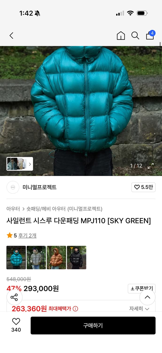 미니멀 프로젝트 사일런트 시스루 패딩 green 상품이미지2