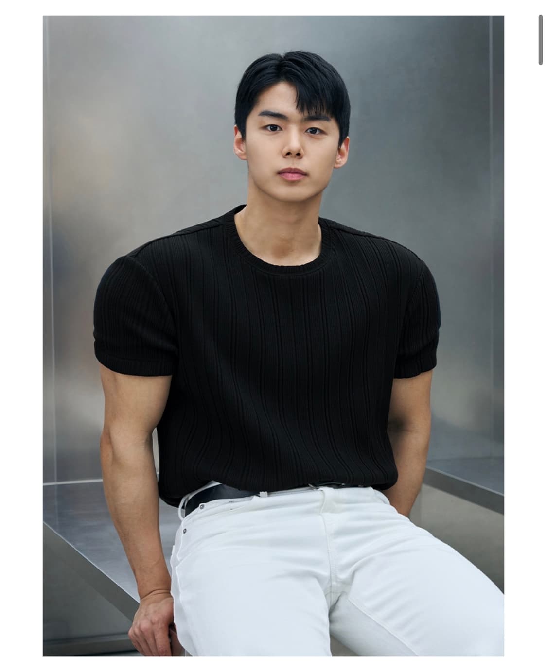 (M)드로우핏 만재 콜라보 리브드 라운드 하프 티셔츠 BLACK 반팔 상품이미지4