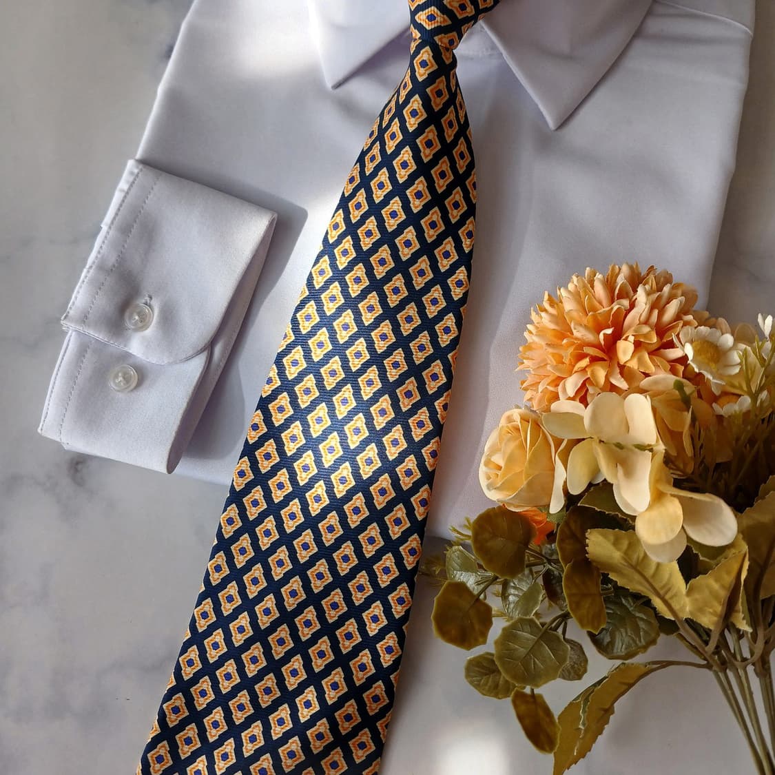 발망 실크 네이비 패턴 넥타이 9.6cm A등급 A19447
 상품이미지6